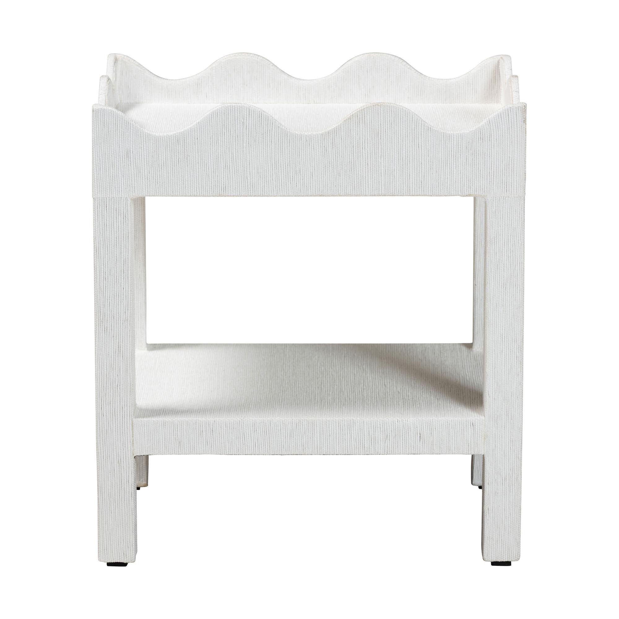 bali & pari Sebastian Grasscloth Scalloped End Table - 2-Tier Accent Table with Open Shelf Storage for Living Room, Bedroom, or Entryway, White