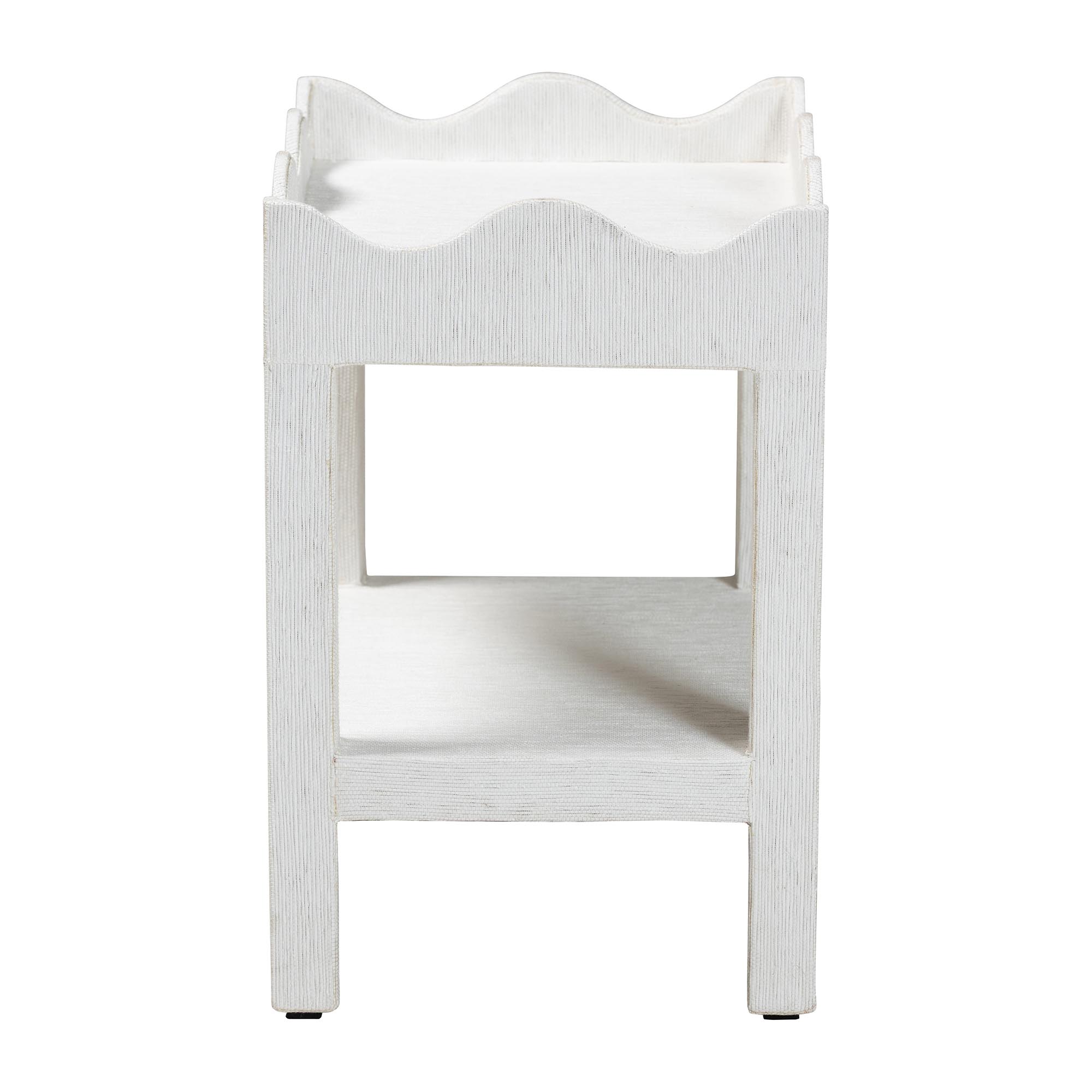 bali & pari Sebastian Grasscloth Scalloped End Table - 2-Tier Accent Table with Open Shelf Storage for Living Room, Bedroom, or Entryway, White
