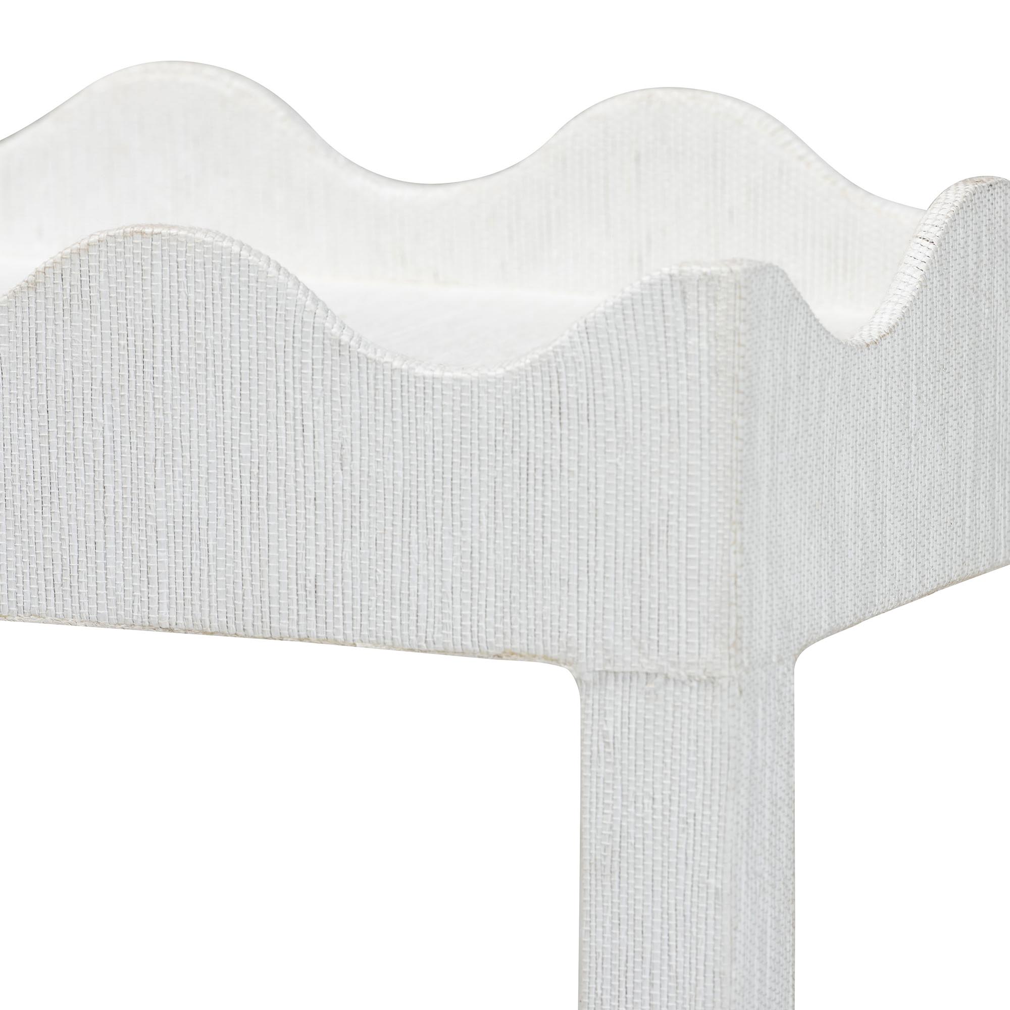 bali & pari Sebastian Grasscloth Scalloped End Table - 2-Tier Accent Table with Open Shelf Storage for Living Room, Bedroom, or Entryway, White