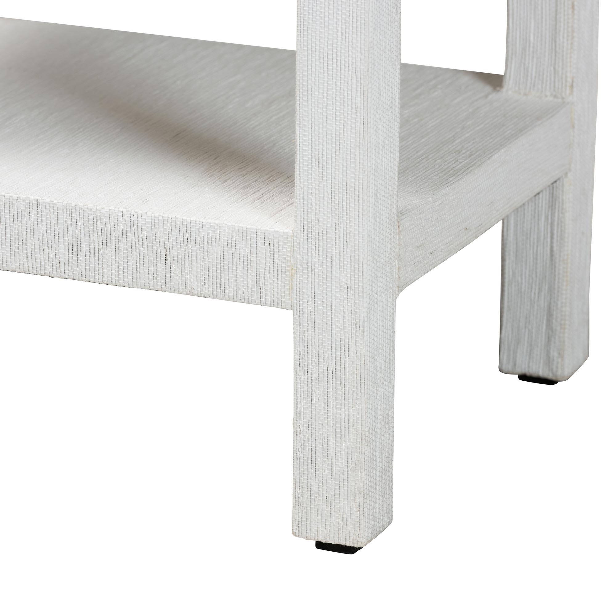 bali & pari Sebastian Grasscloth Scalloped End Table - 2-Tier Accent Table with Open Shelf Storage for Living Room, Bedroom, or Entryway, White