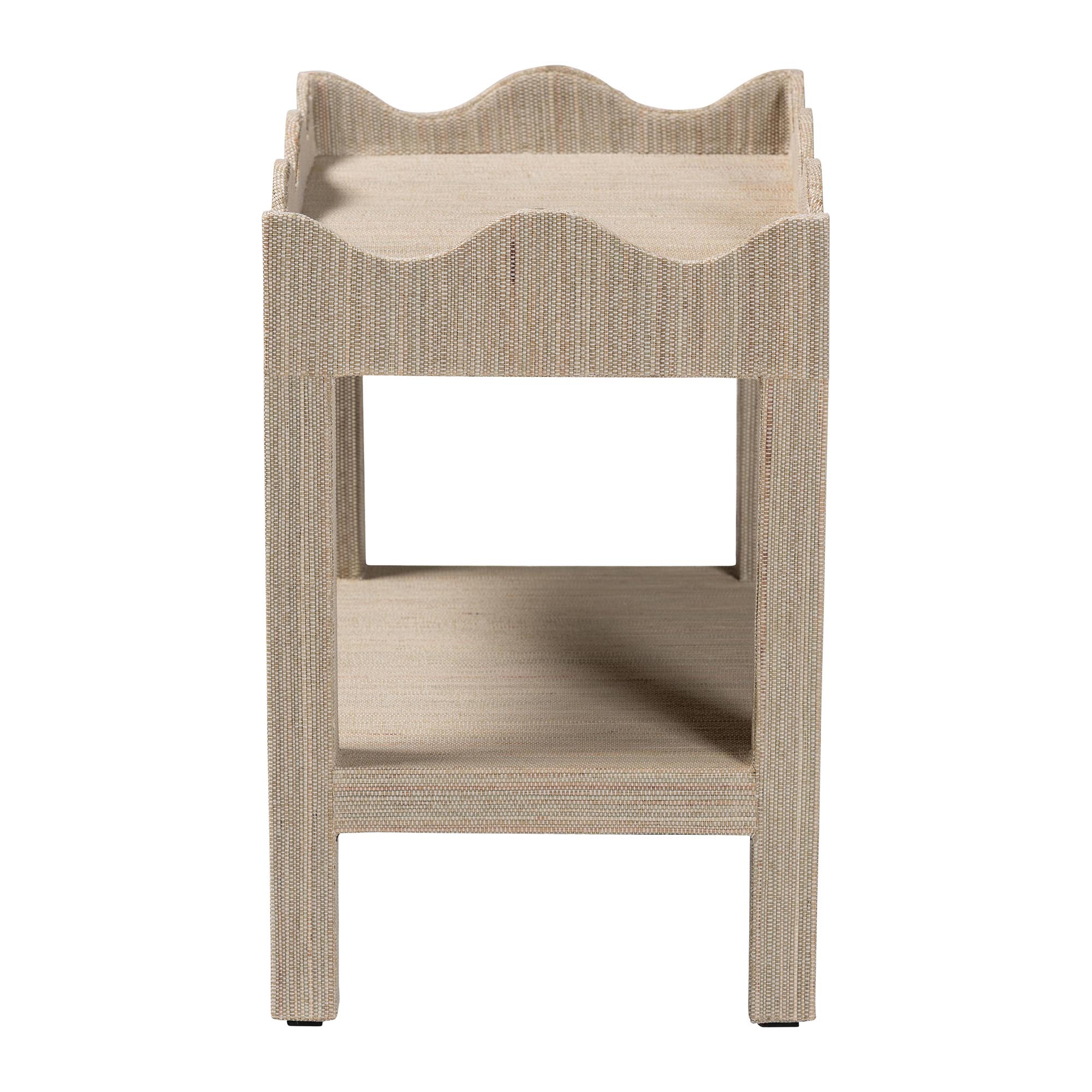 bali & pari Sebastian Grasscloth Scalloped End Table - 2-Tier Accent Table with Open Shelf Storage for Living Room, Bedroom, or Entryway, Beige