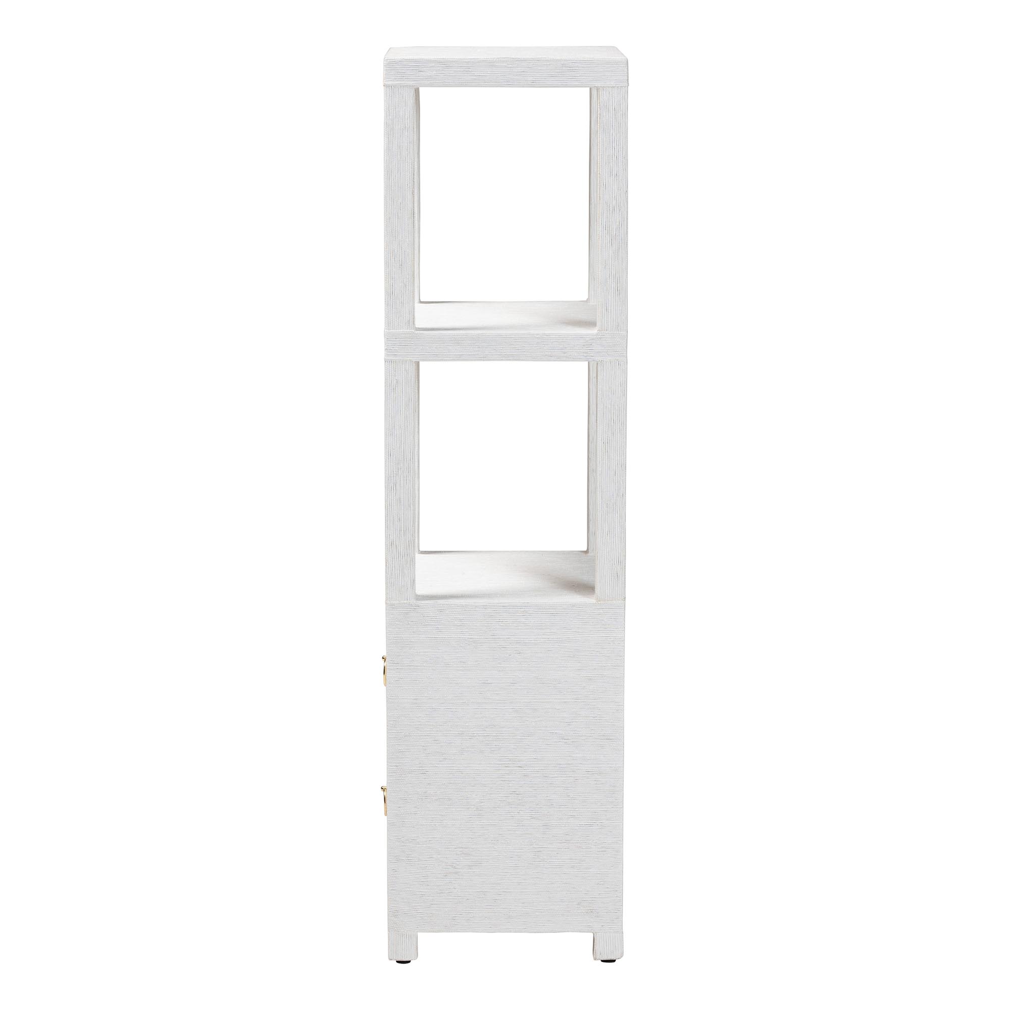 bali & pari Xavier Grasscloth Tall Storage Cabinet - Woven Accent Displaying Tower Bookcase with Open Shelves and Drawers, Space-Saving Organizer for Living Room, Bedroom, or Entryway