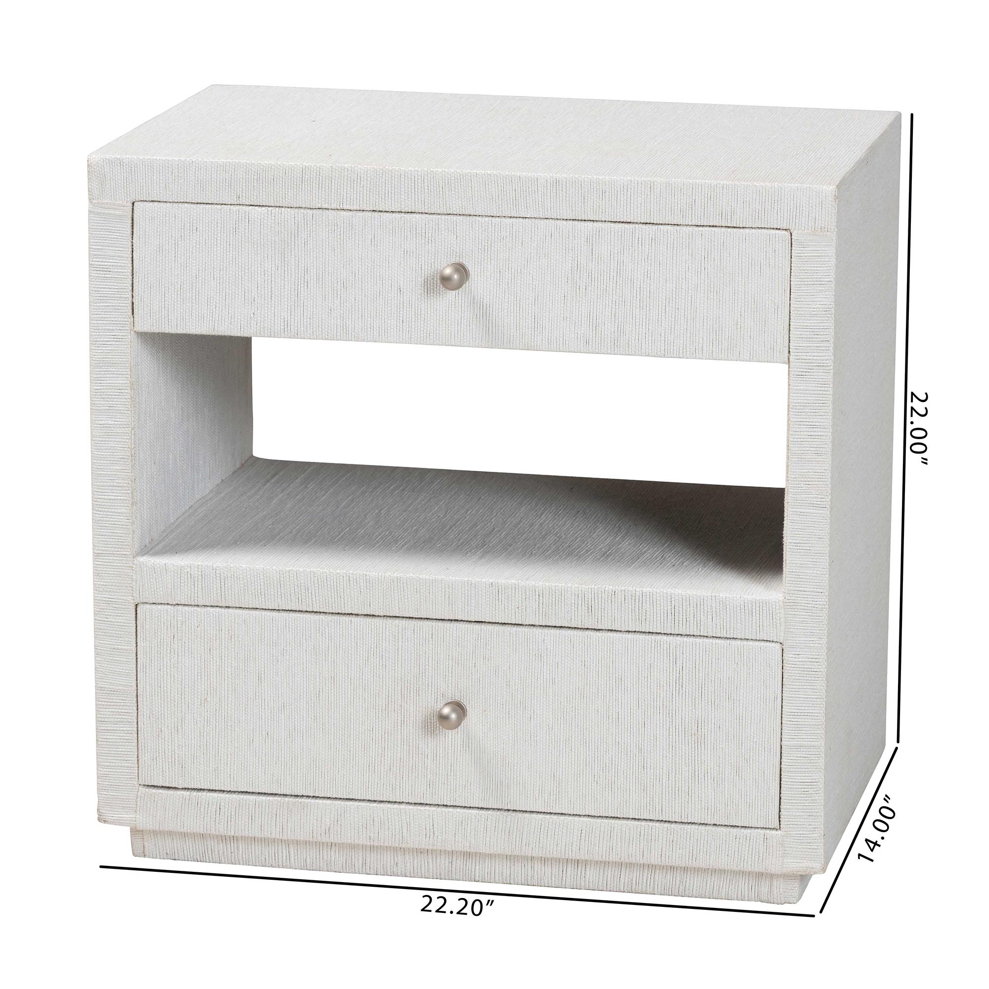 bali & pari Kai Grasscloth End Table - 2-Drawer Accent Table or Nightstand with Open Shelf, Handwoven Decor for Bedroom or Living Room