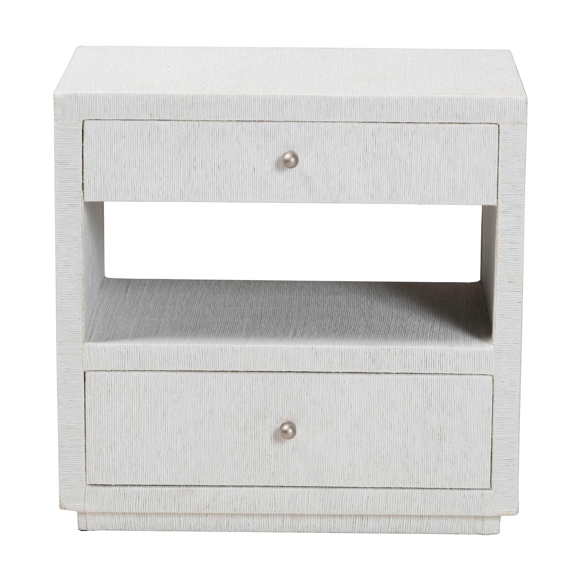 bali & pari Kai Grasscloth End Table - 2-Drawer Accent Table or Nightstand with Open Shelf, Handwoven Decor for Bedroom or Living Room