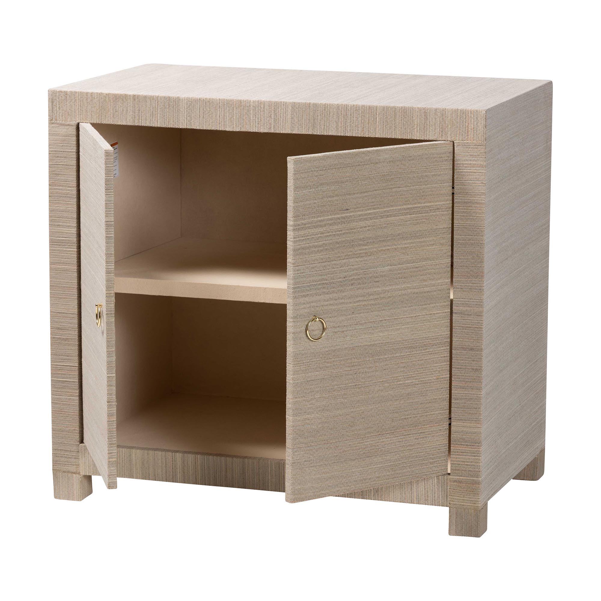 bali & pari Halen Natural Grasscloth Storage Cabinet - Two-Door Console Storage Solution with Gold Ring Pulls, Modern Coastal Organizer for Entryway, Living Room or Bedroom