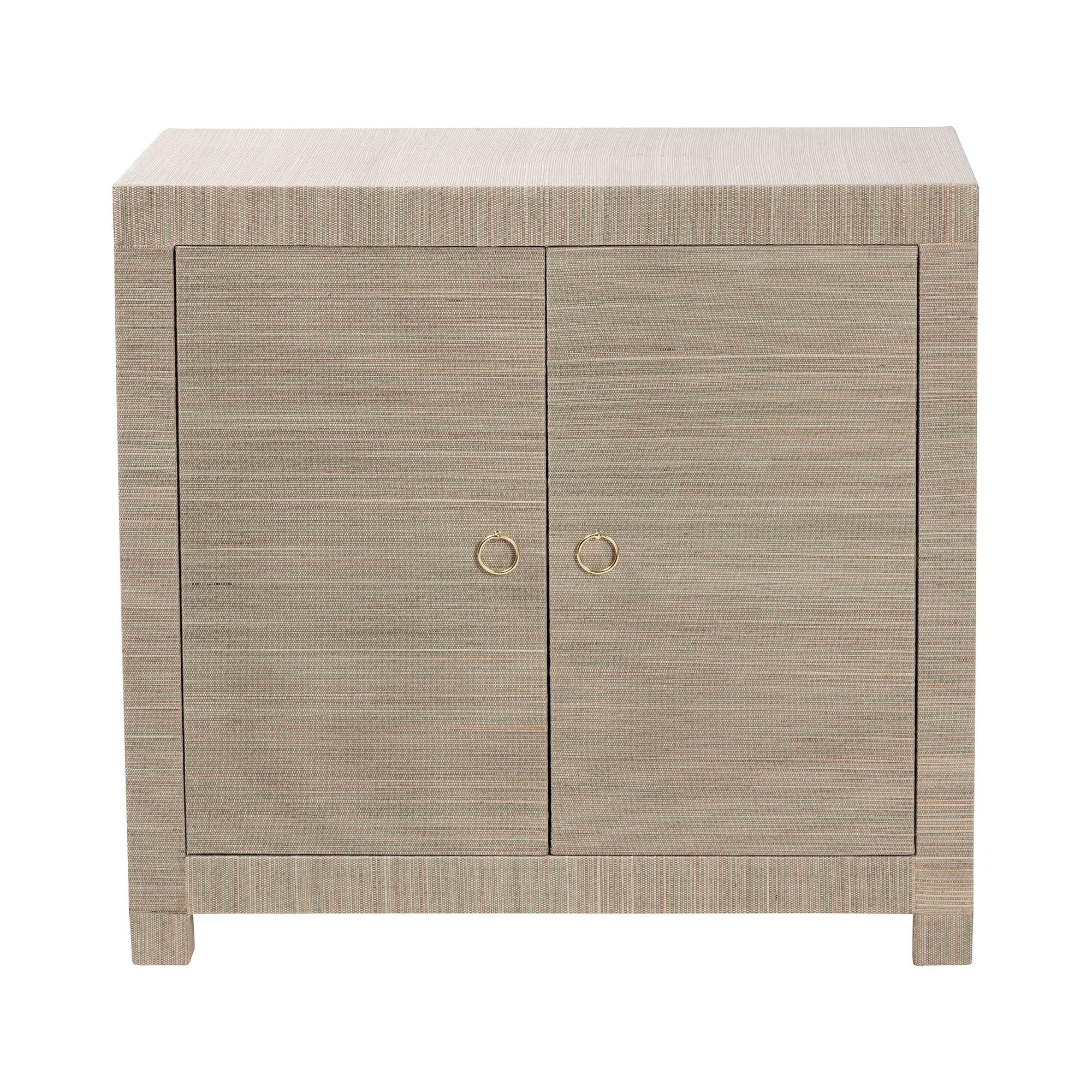 bali & pari Halen Natural Grasscloth Storage Cabinet - Two-Door Console Storage Solution with Gold Ring Pulls, Modern Coastal Organizer for Entryway, Living Room or Bedroom