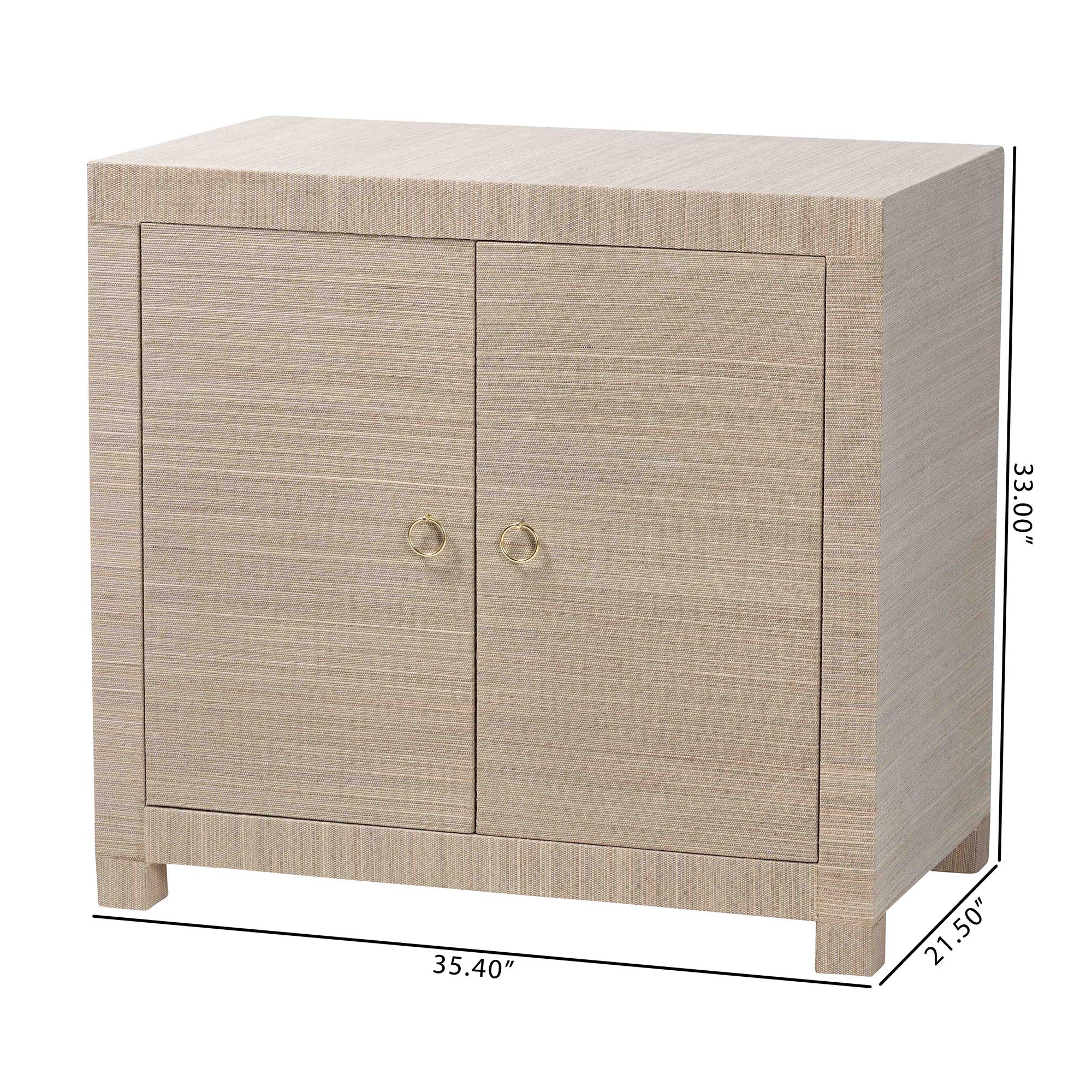 bali & pari Halen Natural Grasscloth Storage Cabinet - Two-Door Console Storage Solution with Gold Ring Pulls, Modern Coastal Organizer for Entryway, Living Room or Bedroom