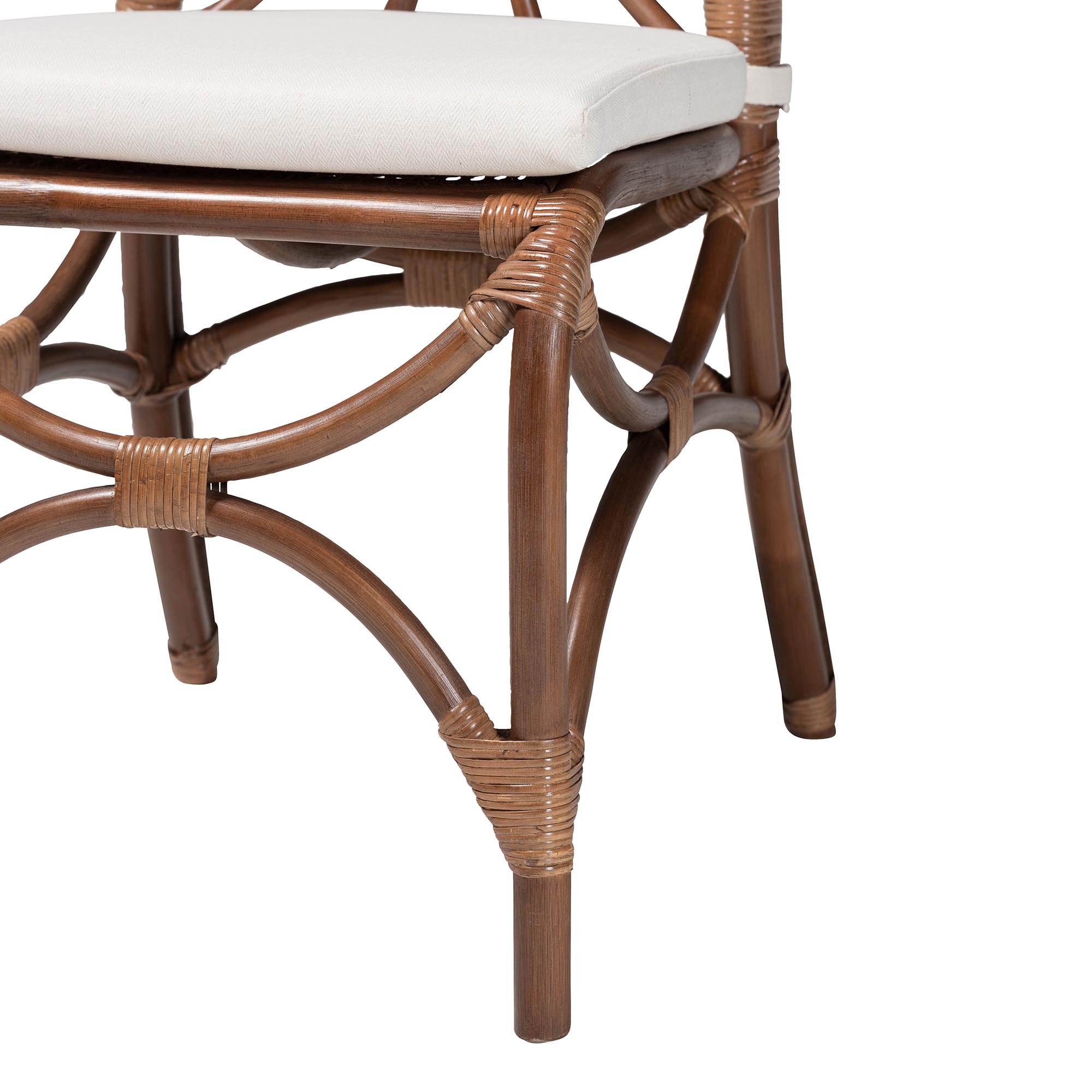 bali & pari Brama Natural Rattan Dining Chair with Decorative Backrest and Cushioned Seat, Boho Coastal Style Seating for Dining Room or Kitchen