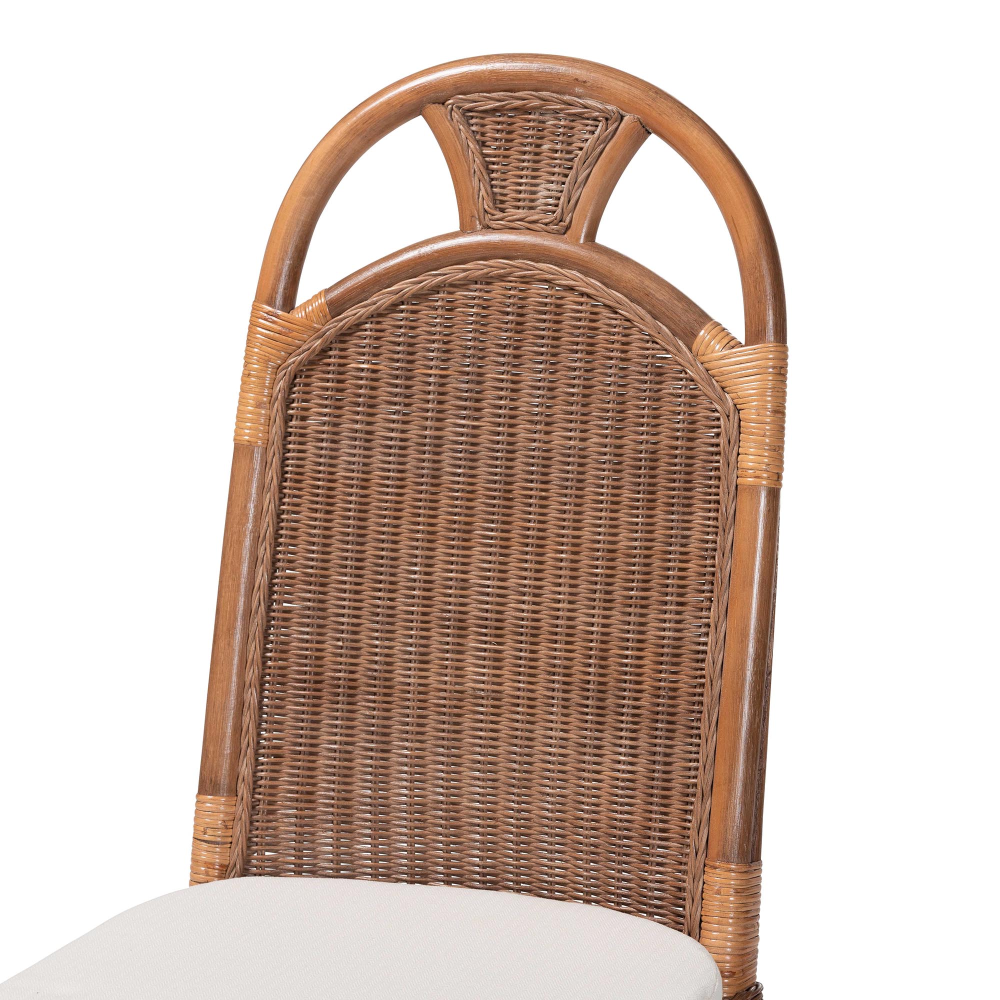 bali & pari Raya Natural Rattan Dining Chair - Handcrafted Wicker Accent Chair with High Arched Back and Cushioned Seat, Boho Coastal Seating for Dining Room or Kitchen