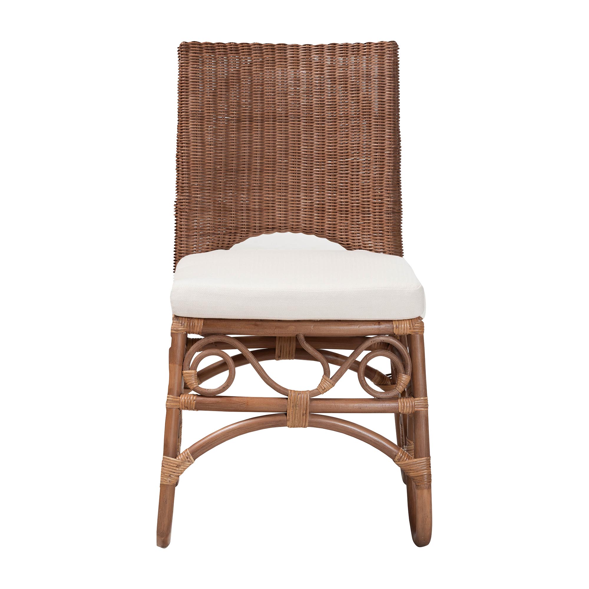 bali & pari Rivan Natural Rattan Dining Chair - Handcrafted Wicker Accent Chair with Woven Back and Cushioned Seat, Boho Coastal Seating for Dining Room or Kitchen