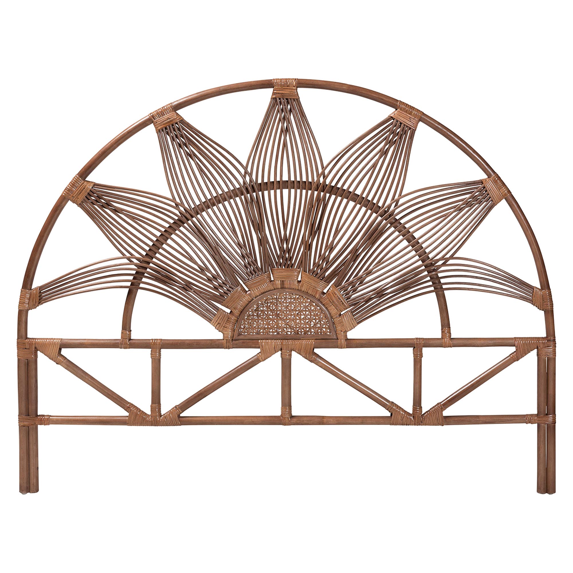 bali & pari Jasmine Natural Rattan Headboard with Sunburst Design - Boho Coastal Style Standalone Headboard, Light Brown, King