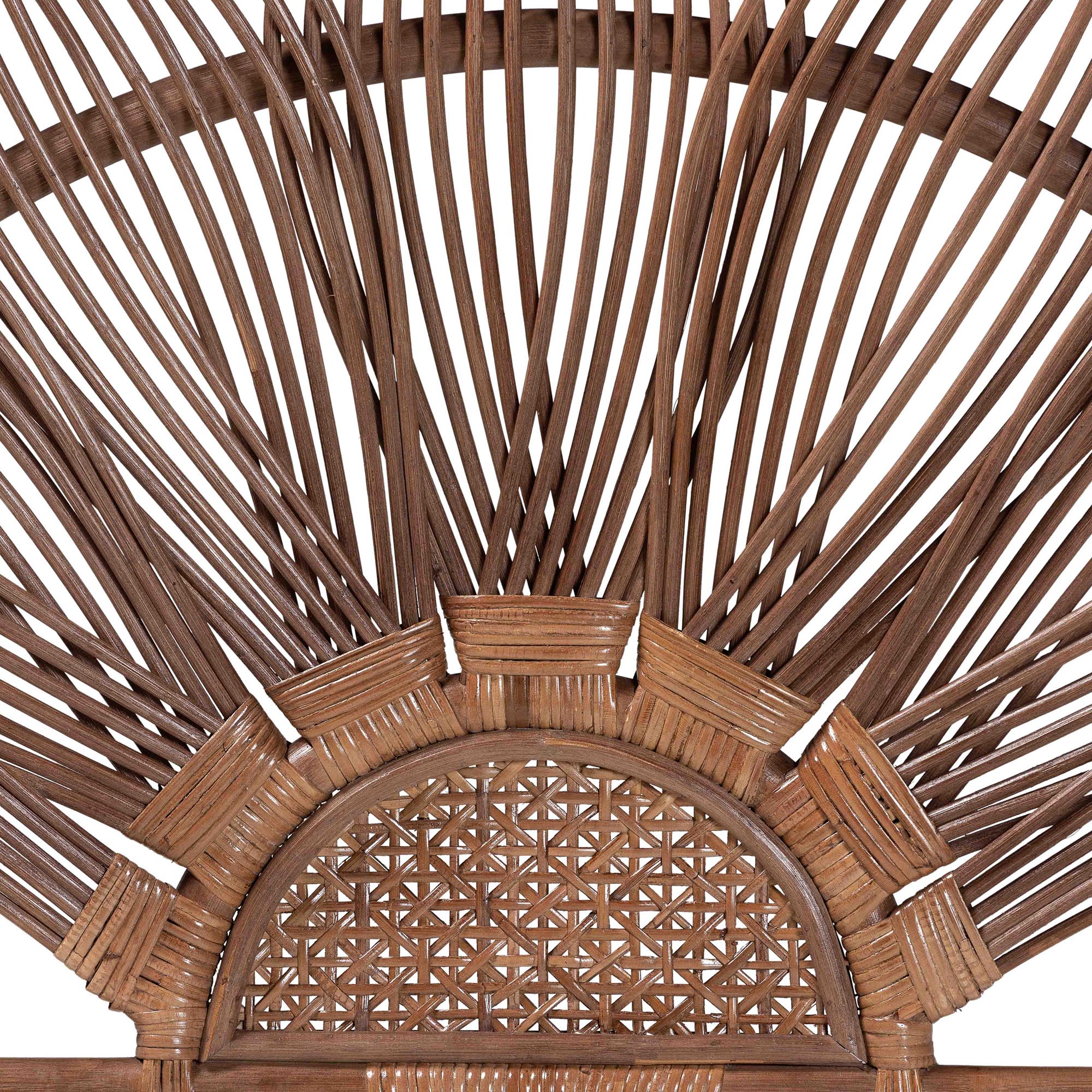 bali & pari Jasmine Natural Rattan Headboard with Sunburst Design - Boho Coastal Style Standalone Headboard, Light Brown, King