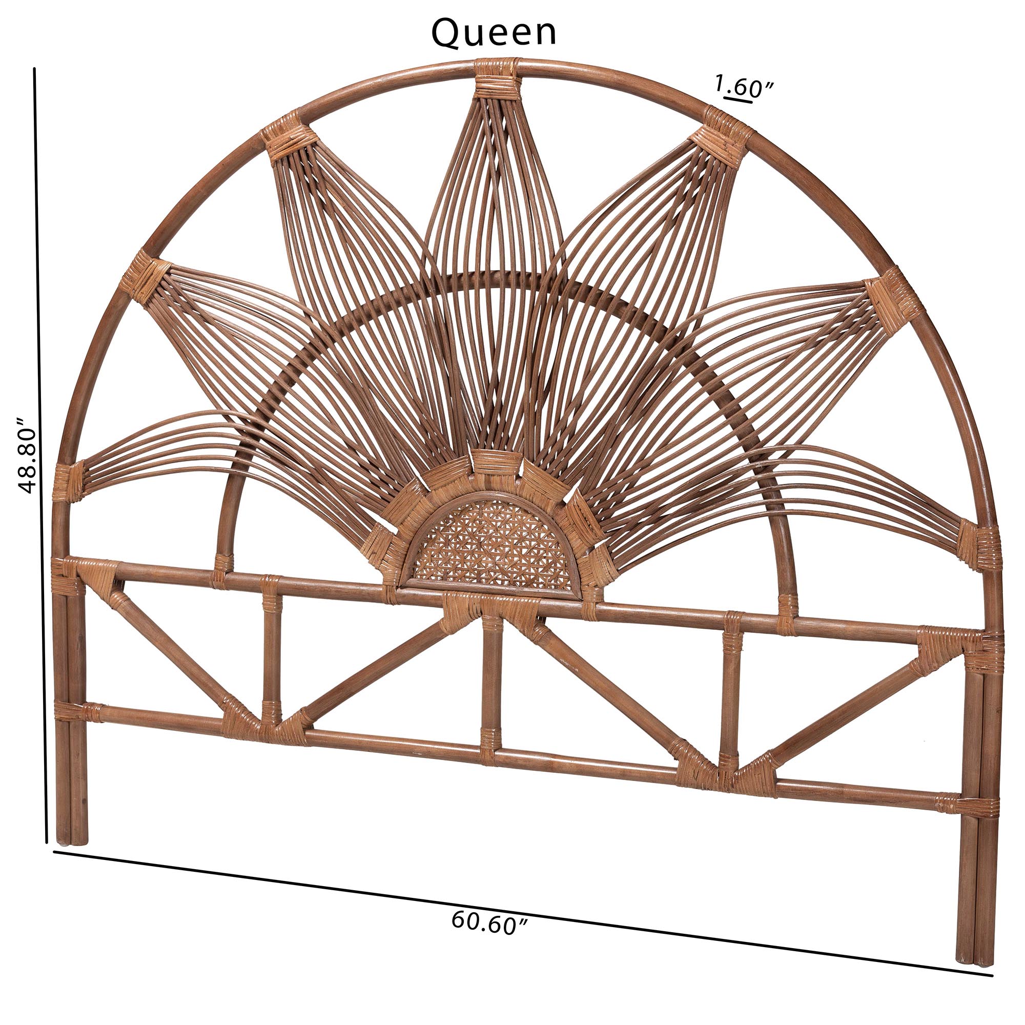 bali & pari Jasmine Natural Rattan Headboard with Sunburst Design - Boho Coastal Style Standalone Headboard, Light Brown, Queen