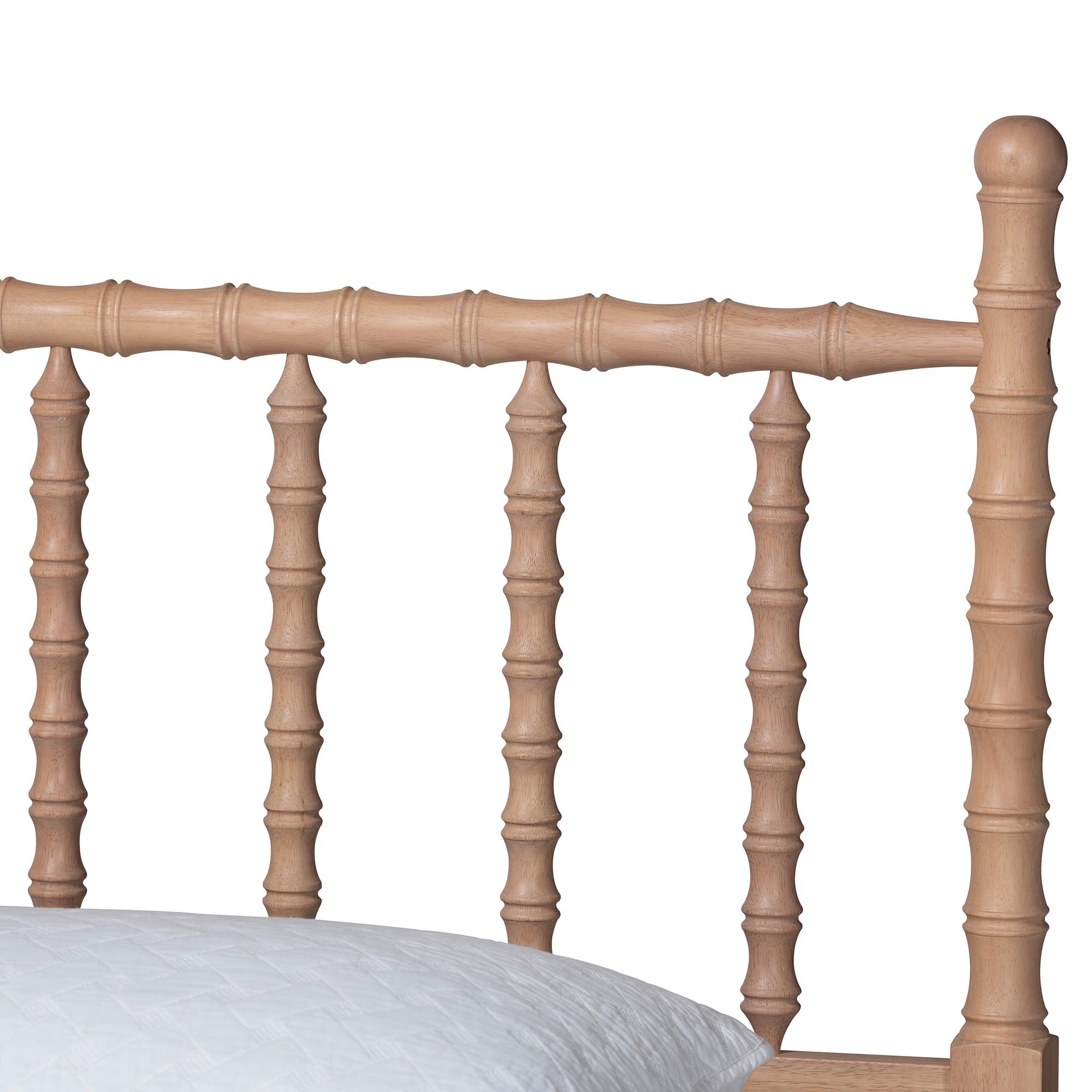 Baxton Studio Laurent Bamboo-Style 4-Piece Bedroom Set - Spindle Platform Bed with Matching Dresser and Two Nightstands, Cottage Farmhouse Style, Queen