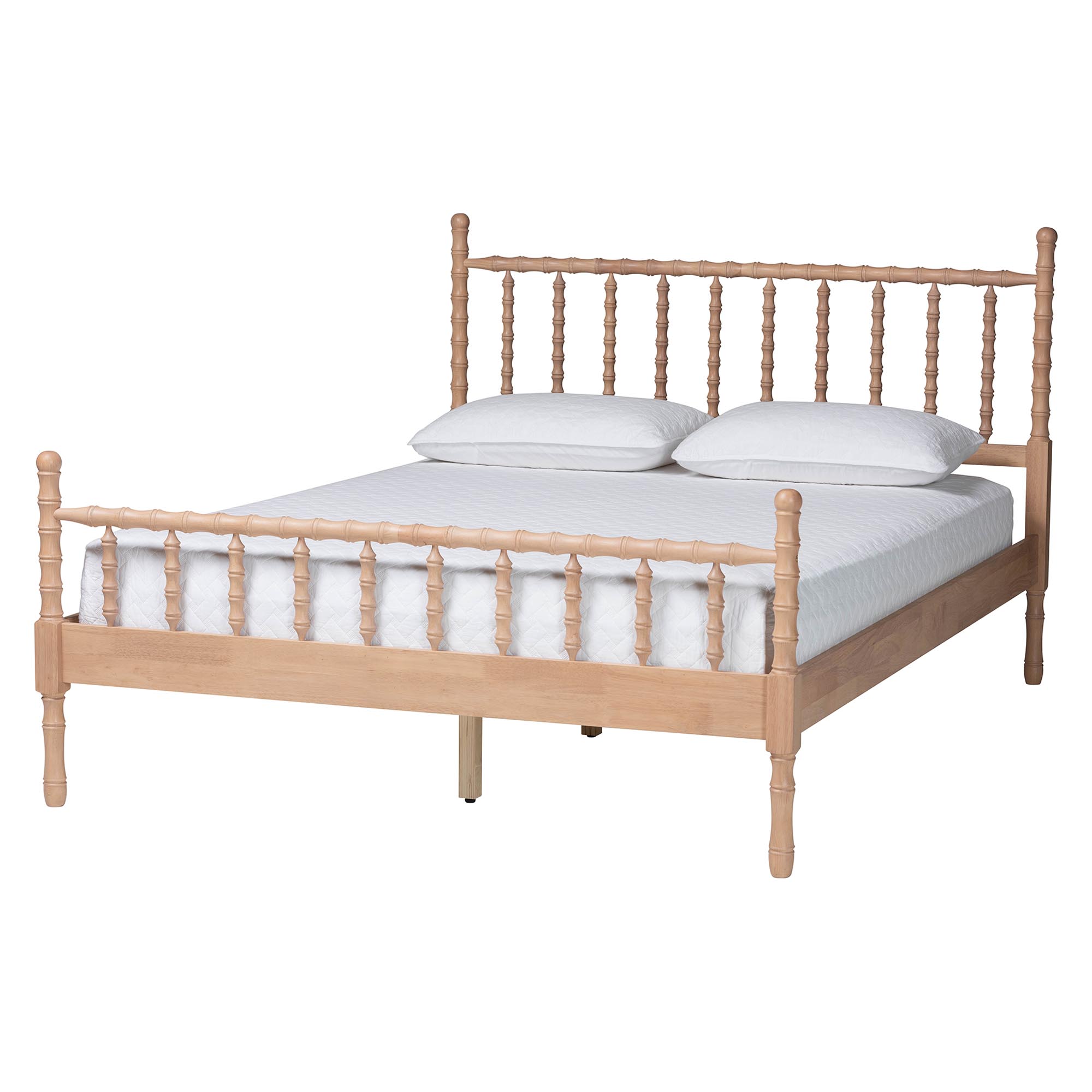 Baxton Studio Laurent Bamboo-Style 5-Piece Bedroom Set - Spindle Platform Bed with Matching Dresser, Chest, and Two Nightstands, Cottage Farmhouse Style, Queen