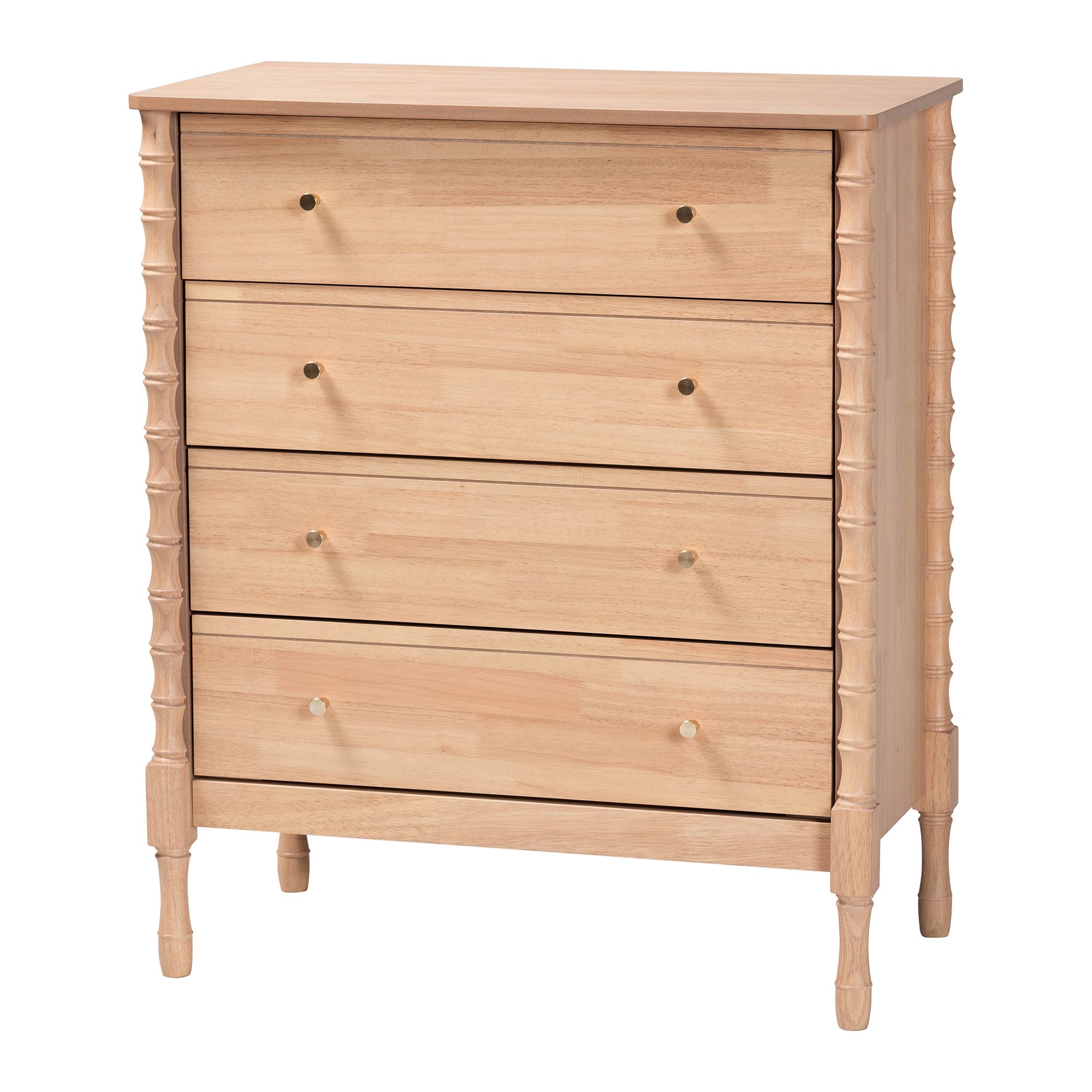 Baxton Studio Laurent Bamboo-Style 5-Piece Bedroom Set - Spindle Platform Bed with Matching Dresser, Chest, and Two Nightstands, Cottage Farmhouse Style, Queen