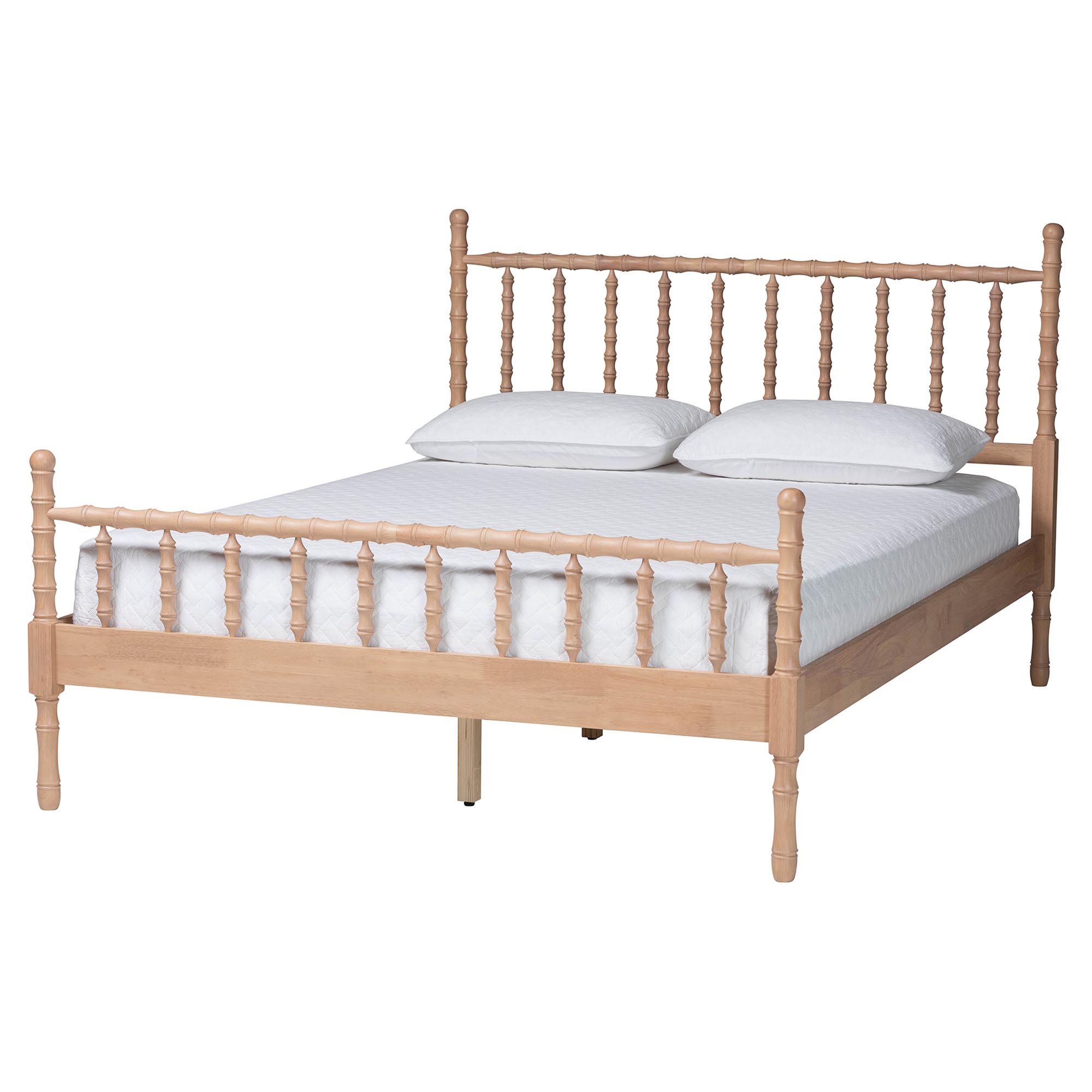 Baxton Studio Laurent Bamboo-Style 4-Piece Bedroom Set - Spindle Platform Bed with Matching Dresser, Chest, and Nightstand, Cottage Farmhouse Style, Queen