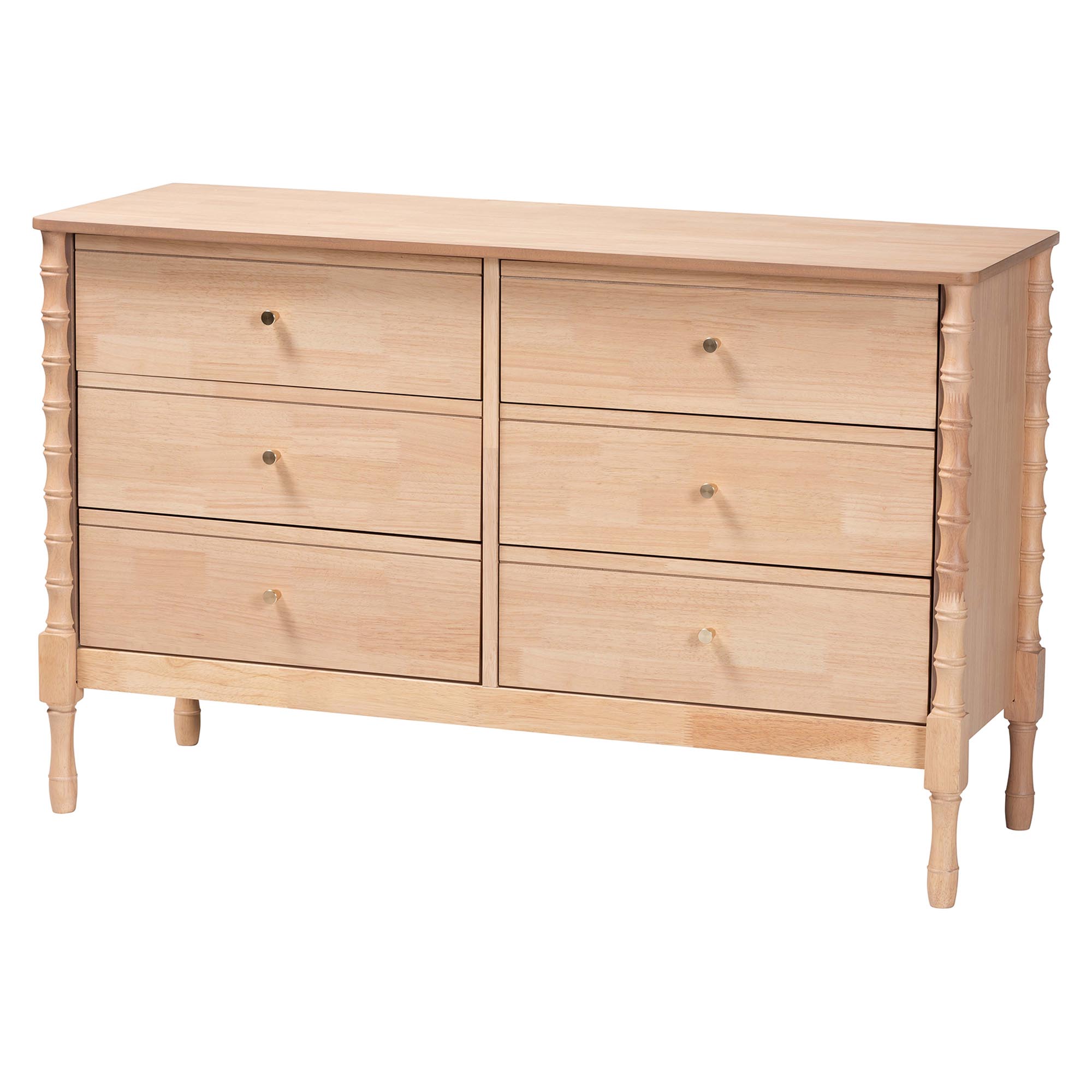 Baxton Studio Laurent Bamboo-Style 4-Piece Bedroom Set - Spindle Platform Bed with Matching Dresser, Chest, and Nightstand, Cottage Farmhouse Style, Queen