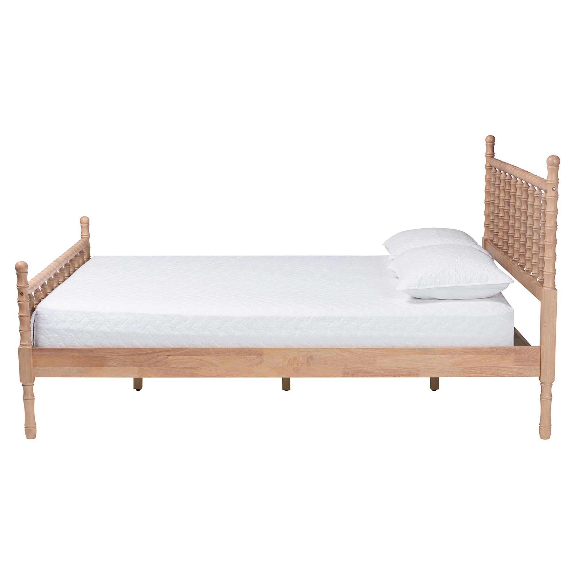Baxton Studio Laurent Platform Bed - Spindle Bed Frame with Bamboo-Style Turned Posts, Cottage Farmhouse Bedroom Furniture, Queen