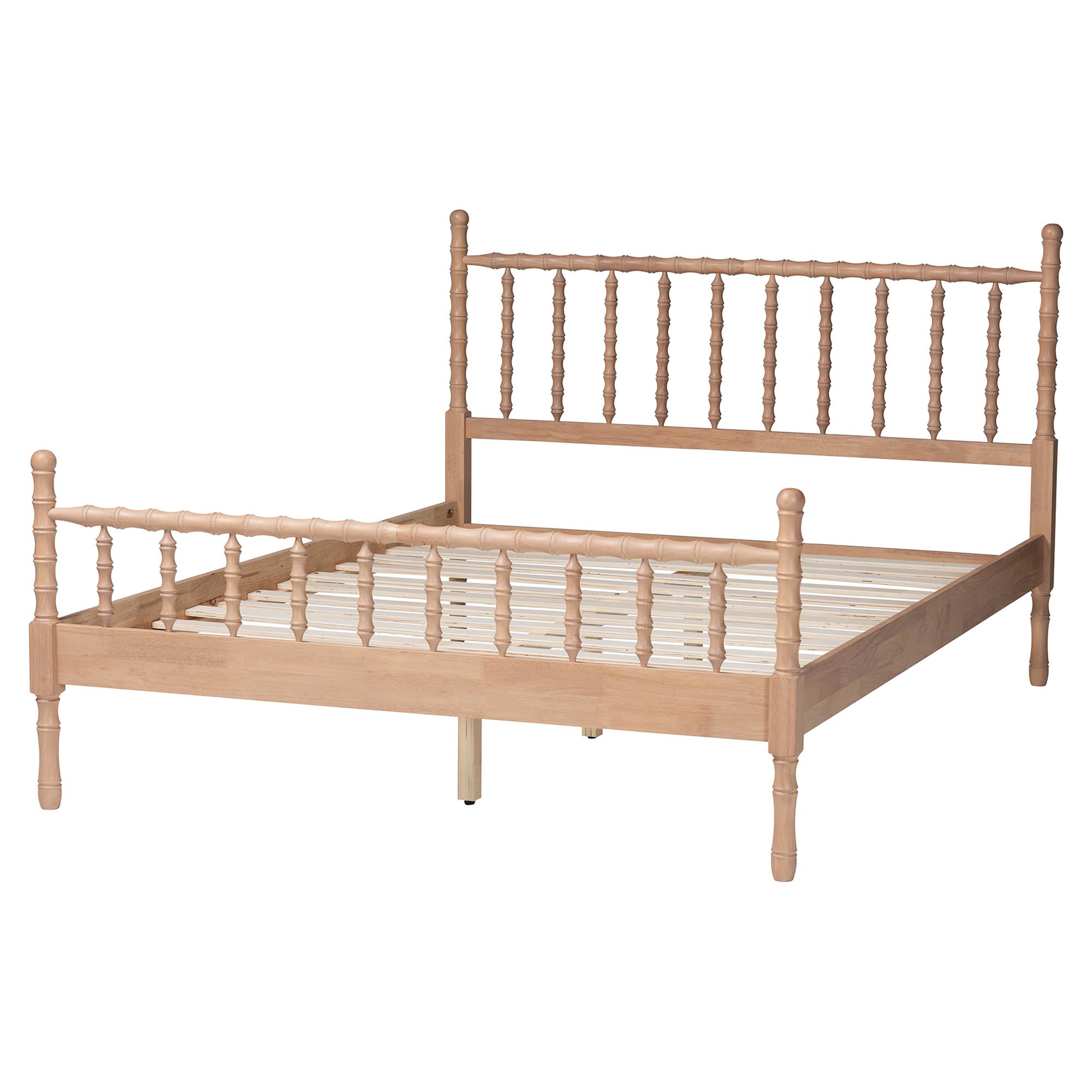 Baxton Studio Laurent Platform Bed - Spindle Bed Frame with Bamboo-Style Turned Posts, Cottage Farmhouse Bedroom Furniture, Queen