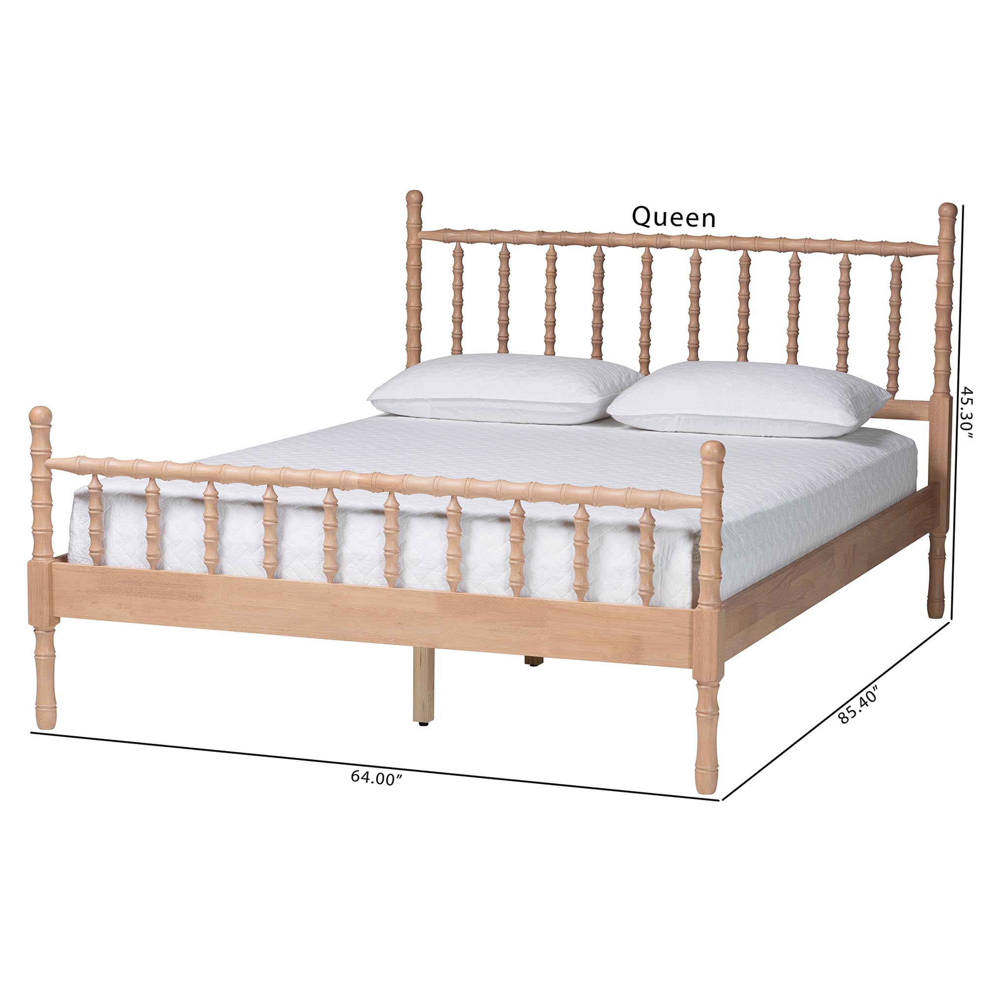 Baxton Studio Laurent Platform Bed - Spindle Bed Frame with Bamboo-Style Turned Posts, Cottage Farmhouse Bedroom Furniture, Queen