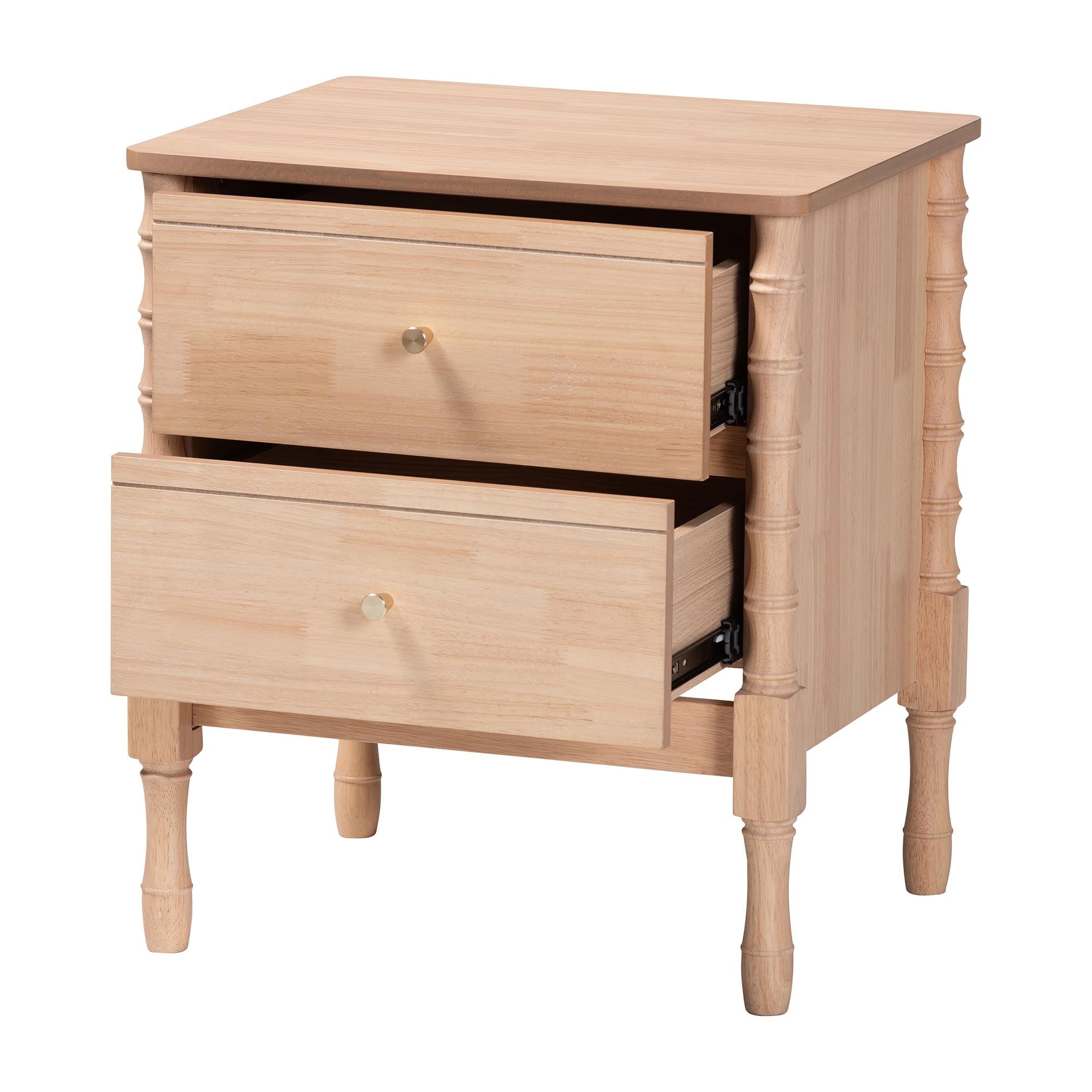 Baxton Studio Laurent Nightstand - 2-Drawer Bedside Table with Bamboo-Style Turned Legs, Cottage Farmhouse End Table for Bedroom