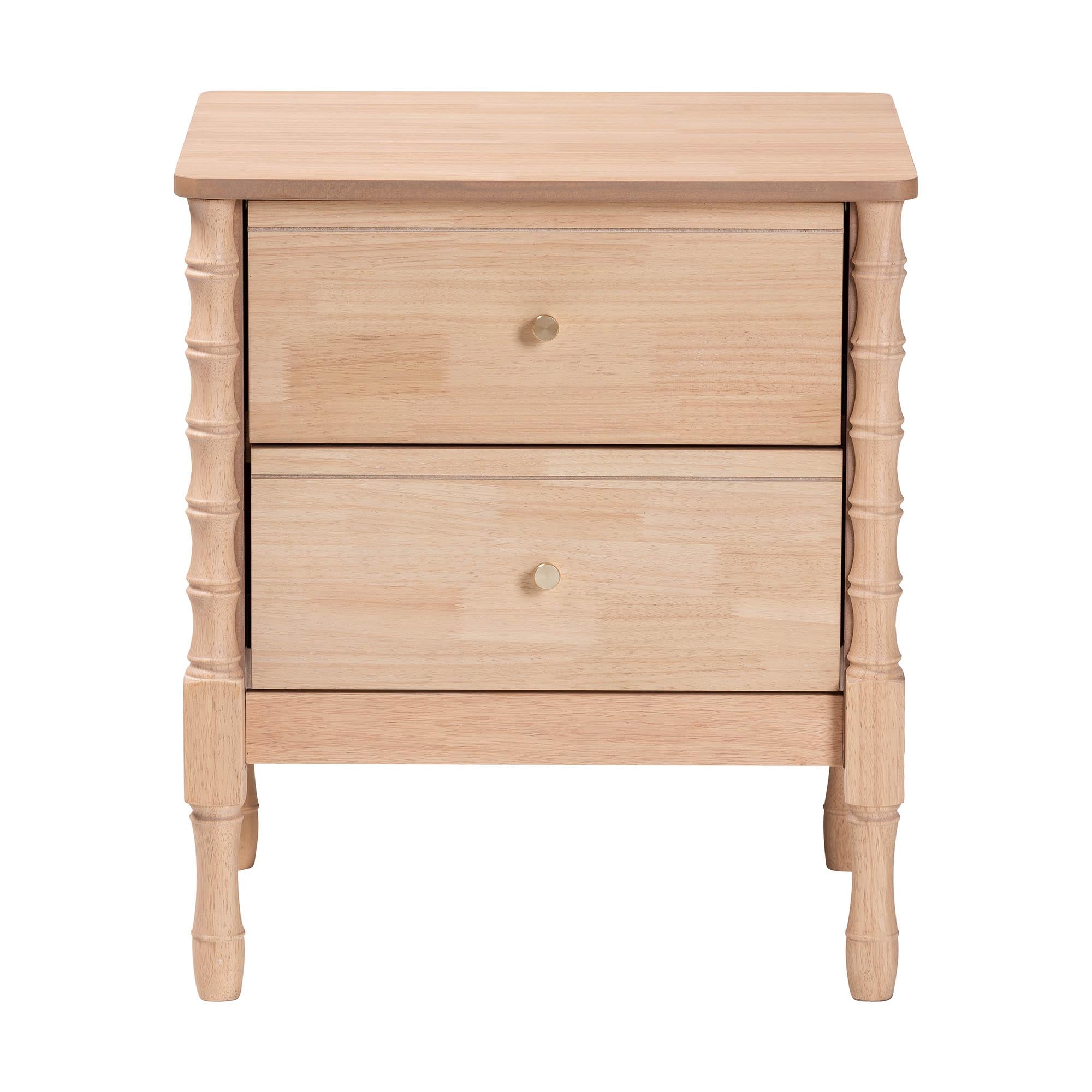 Baxton Studio Laurent Nightstand - 2-Drawer Bedside Table with Bamboo-Style Turned Legs, Cottage Farmhouse End Table for Bedroom
