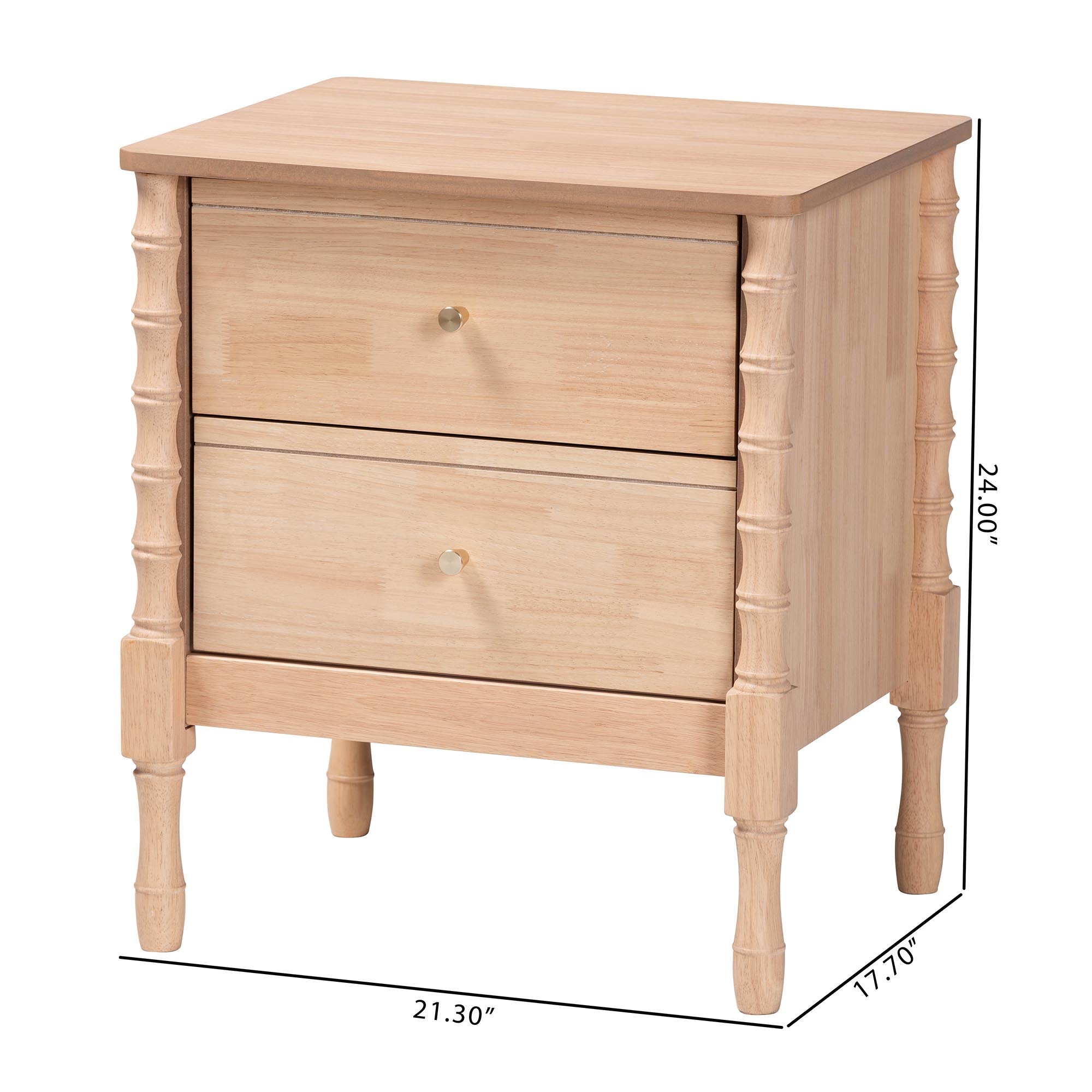Baxton Studio Laurent Nightstand - 2-Drawer Bedside Table with Bamboo-Style Turned Legs, Cottage Farmhouse End Table for Bedroom