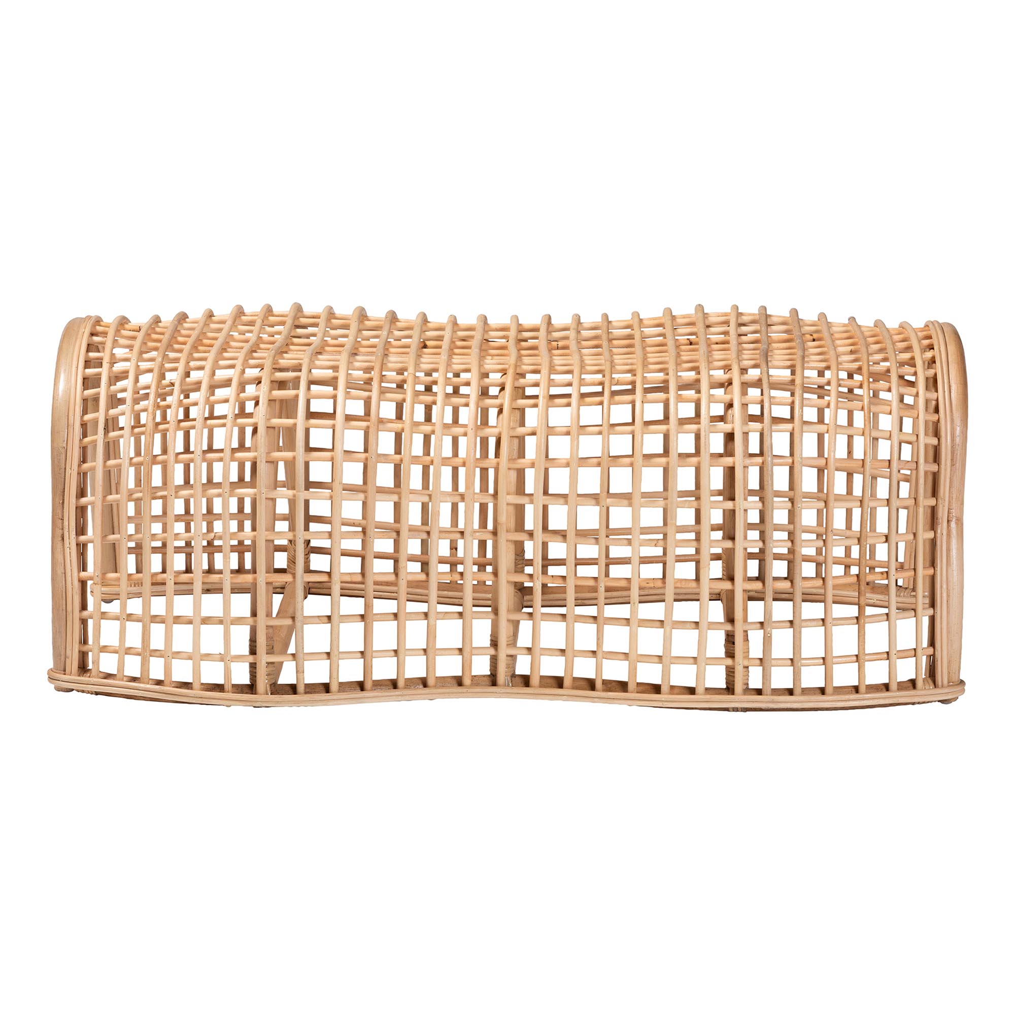 bali & pari Daiki Natural Rattan Bench with Curved Frame - Lightweight Decorative Accent Seating for Entryway, Bedroom, or Living Room