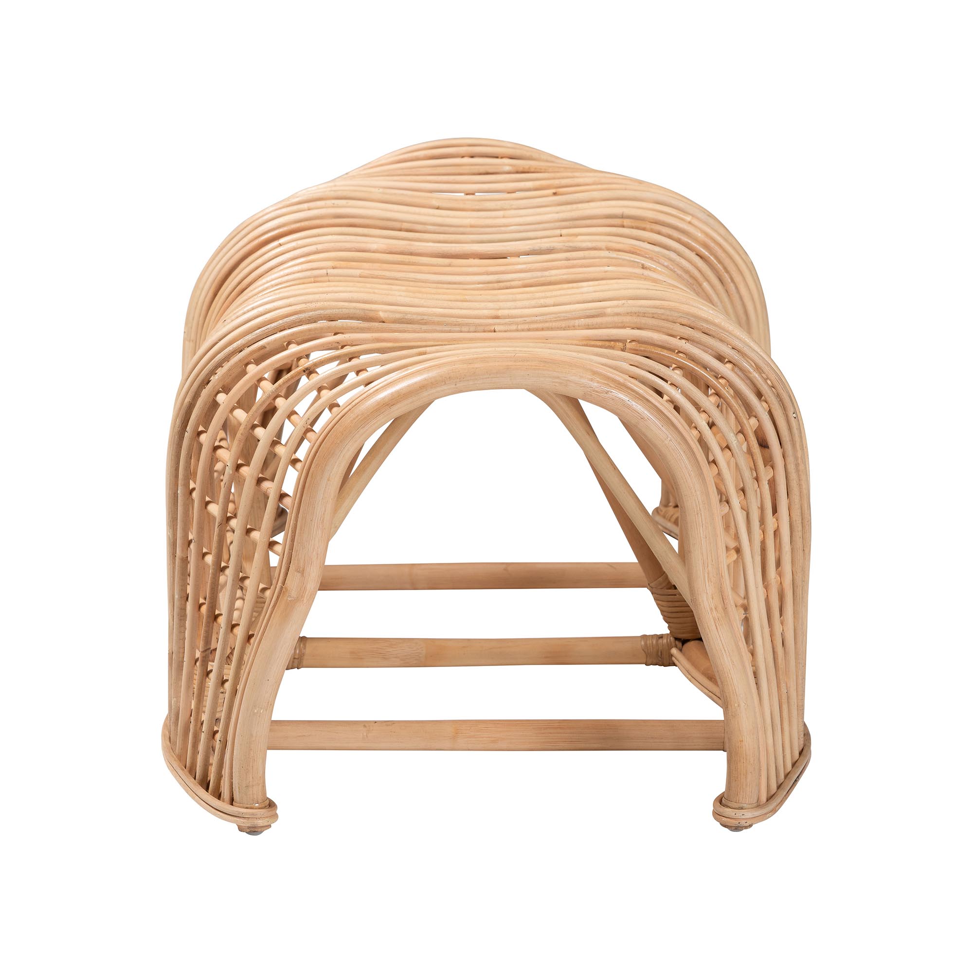 bali & pari Daiki Natural Rattan Bench with Curved Frame - Lightweight Decorative Accent Seating for Entryway, Bedroom, or Living Room