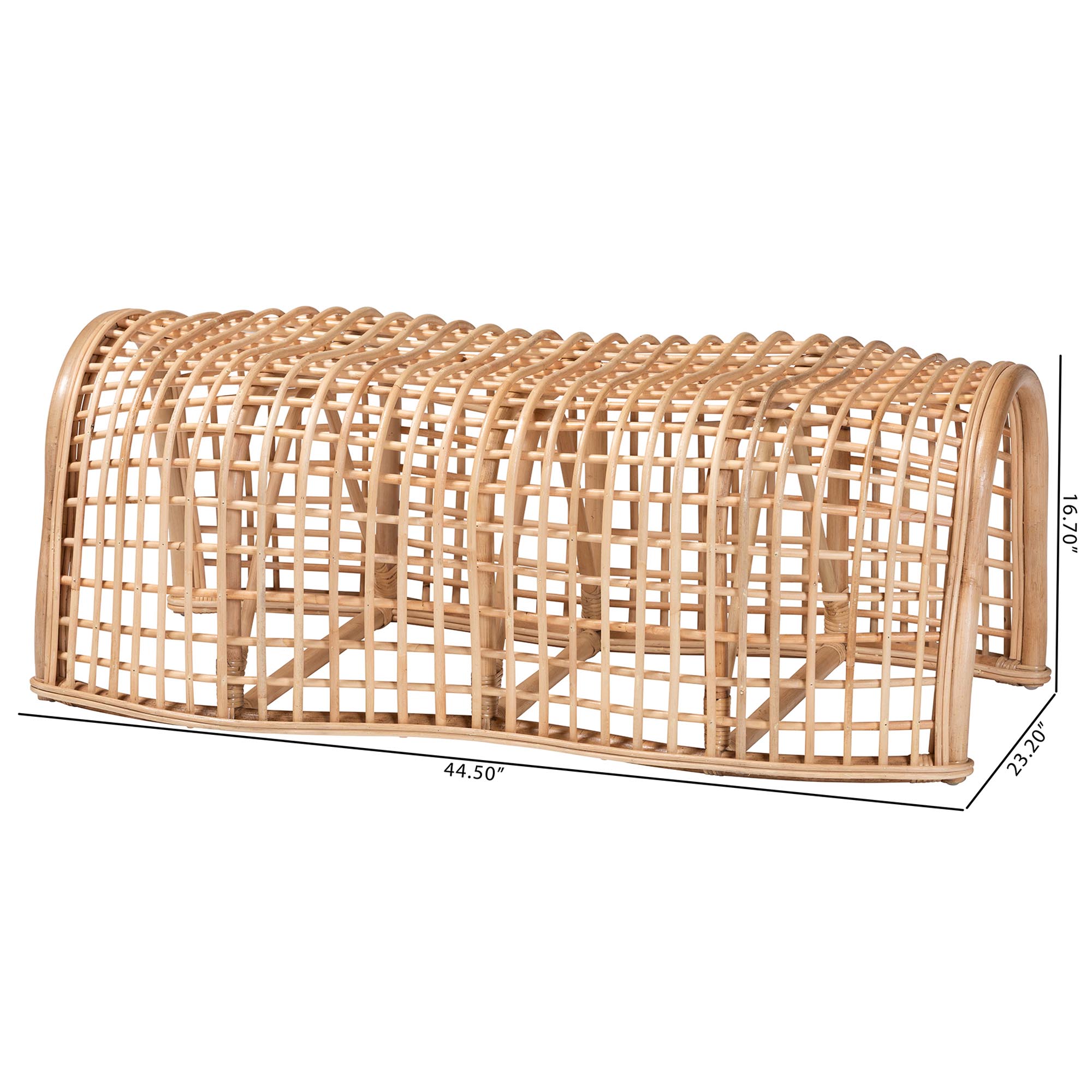bali & pari Daiki Natural Rattan Bench with Curved Frame - Lightweight Decorative Accent Seating for Entryway, Bedroom, or Living Room