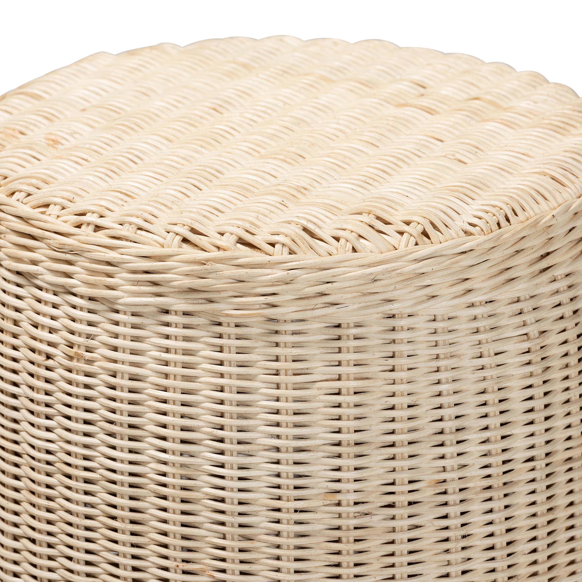 bali & pari Sarna Natural Rattan End Table - Handwoven Wicker Accent Table with Scalloped Base and Two-Tone Finish, Boho Coastal Style Side Table