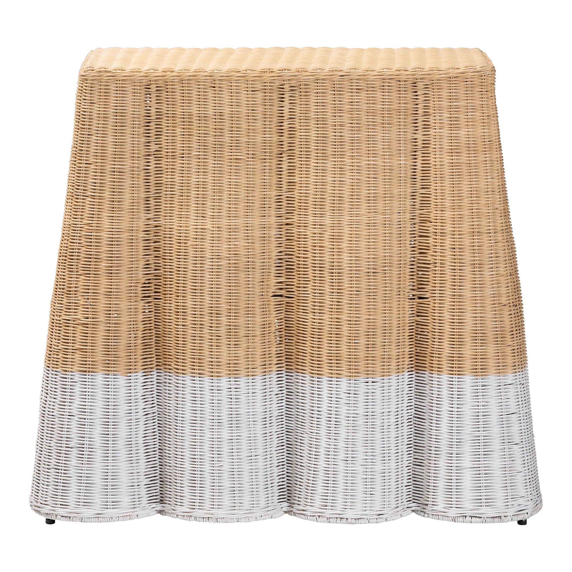 bali & pari Palm Scallop Natural Rattan Console Table - Handwoven Wicker Accent Table, Coastal & Boho Decor, Rectangle 36", Two-Tone White/Natural