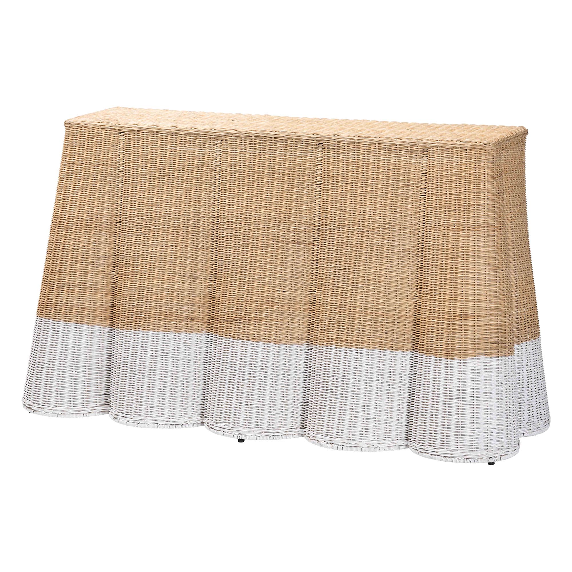 bali & pari Palm Scallop Natural Rattan Console Table - Handwoven Wicker Accent Table, Coastal & Boho Decor, Rectangle 54", Two-Tone White/Natural