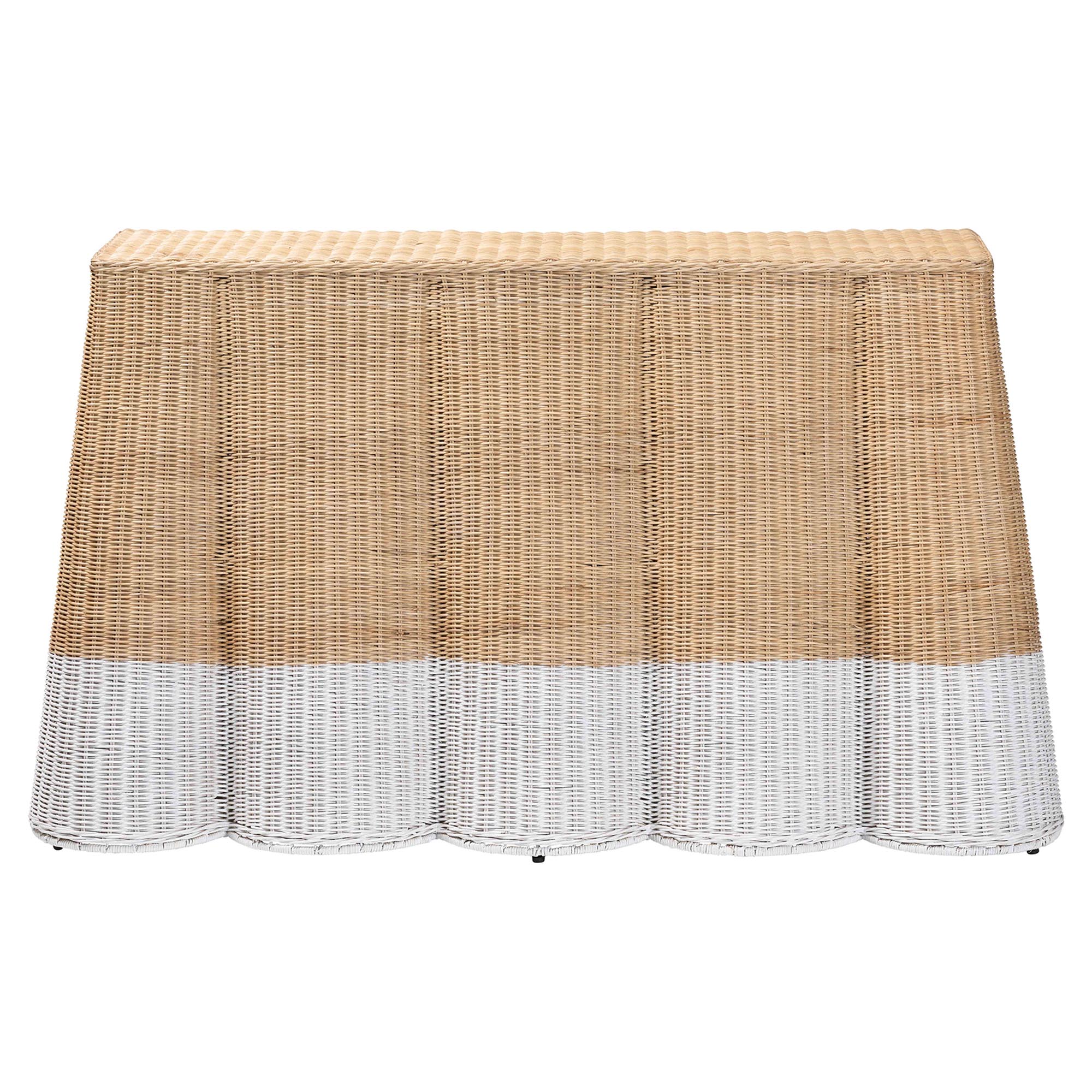bali & pari Palm Scallop Natural Rattan Console Table - Handwoven Wicker Accent Table, Coastal & Boho Decor, Rectangle 54", Two-Tone White/Natural