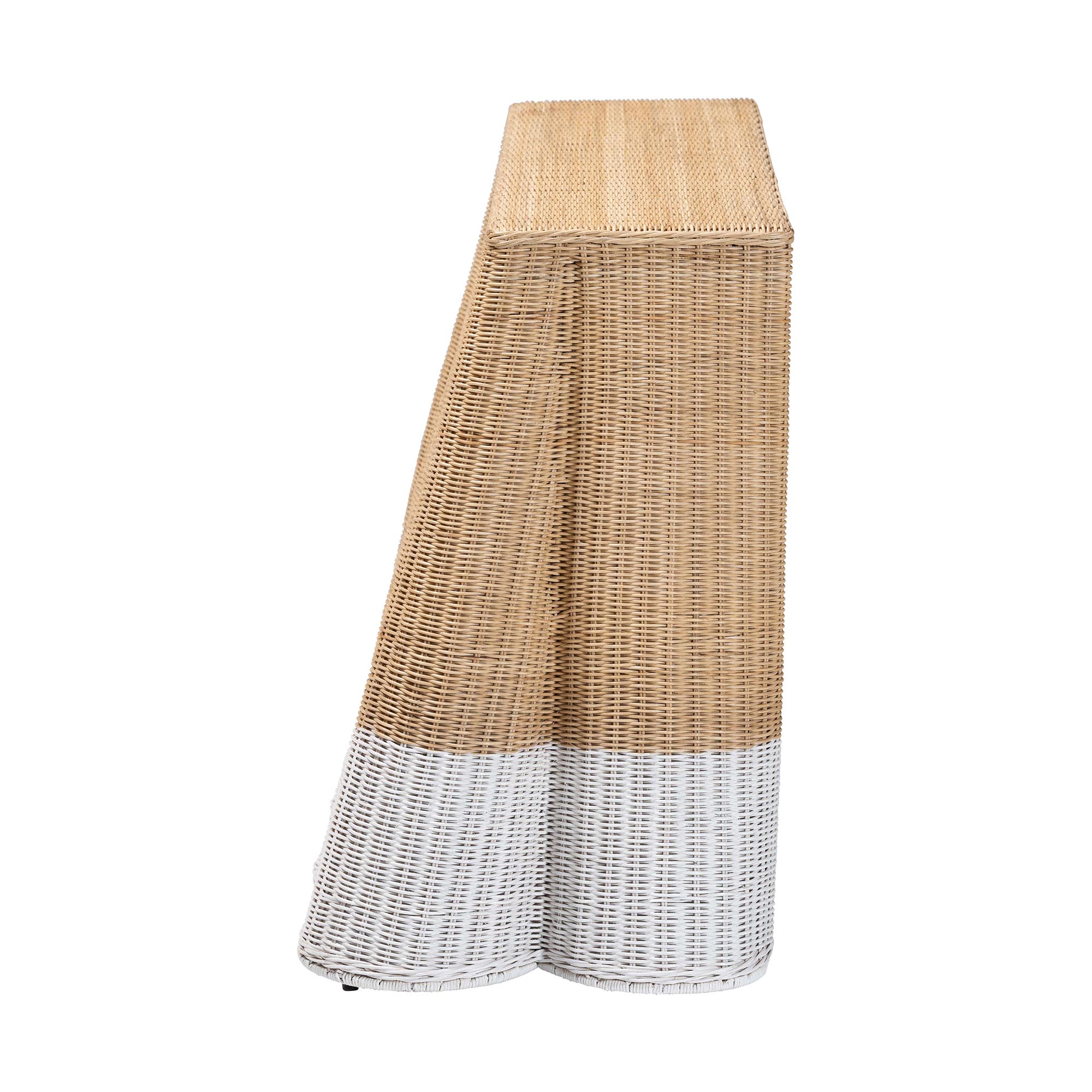 bali & pari Palm Scallop Natural Rattan Console Table - Handwoven Wicker Accent Table, Coastal & Boho Decor, Rectangle 54", Two-Tone White/Natural
