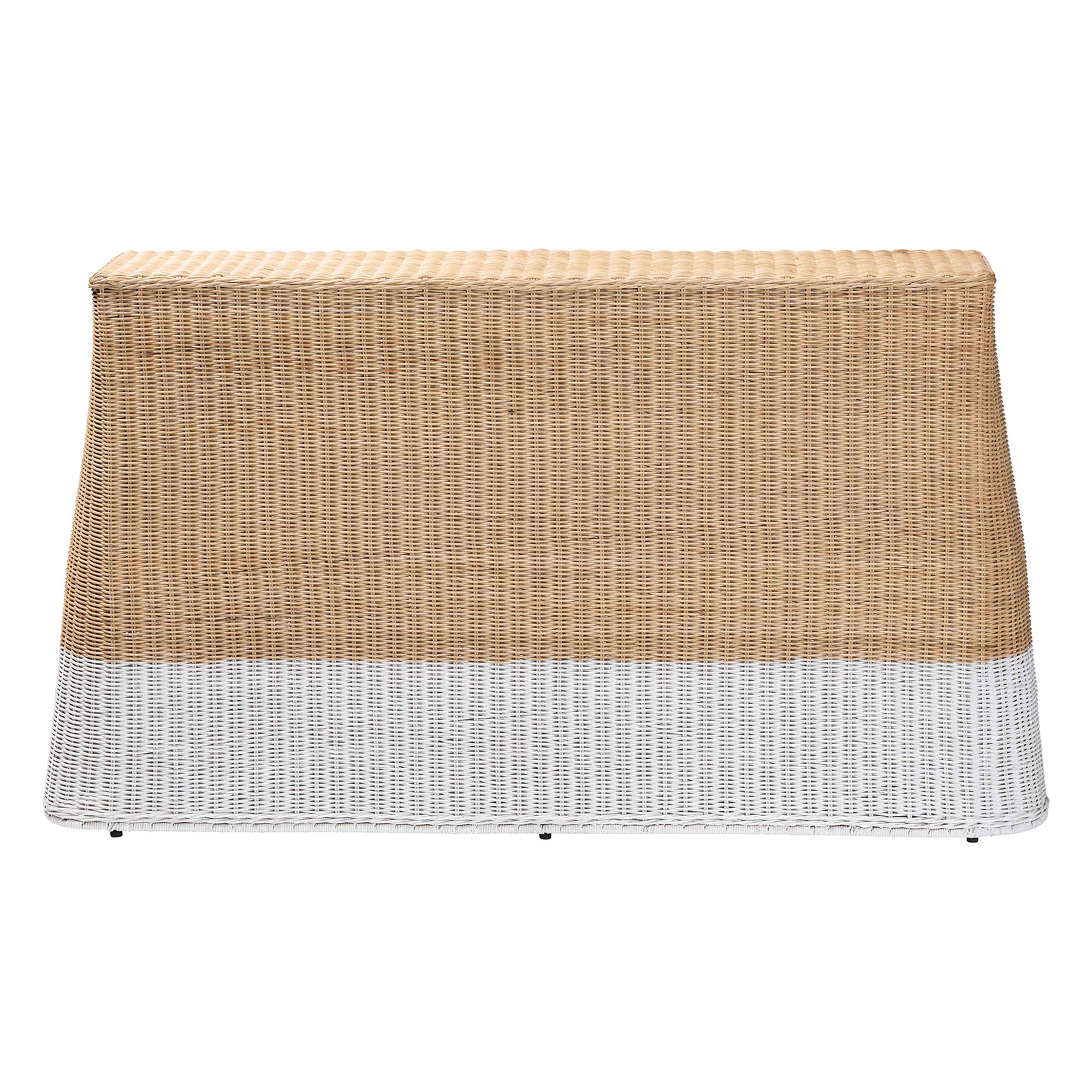 bali & pari Palm Scallop Natural Rattan Console Table - Handwoven Wicker Accent Table, Coastal & Boho Decor, Rectangle 54", Two-Tone White/Natural