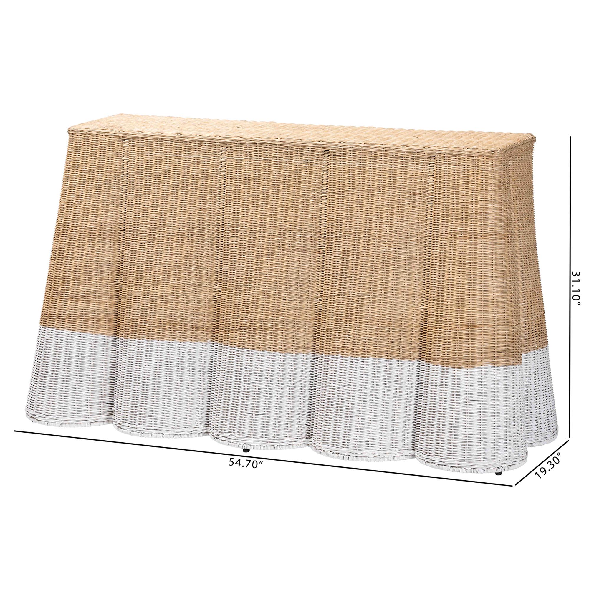 bali & pari Palm Scallop Natural Rattan Console Table - Handwoven Wicker Accent Table, Coastal & Boho Decor, Rectangle 54", Two-Tone White/Natural