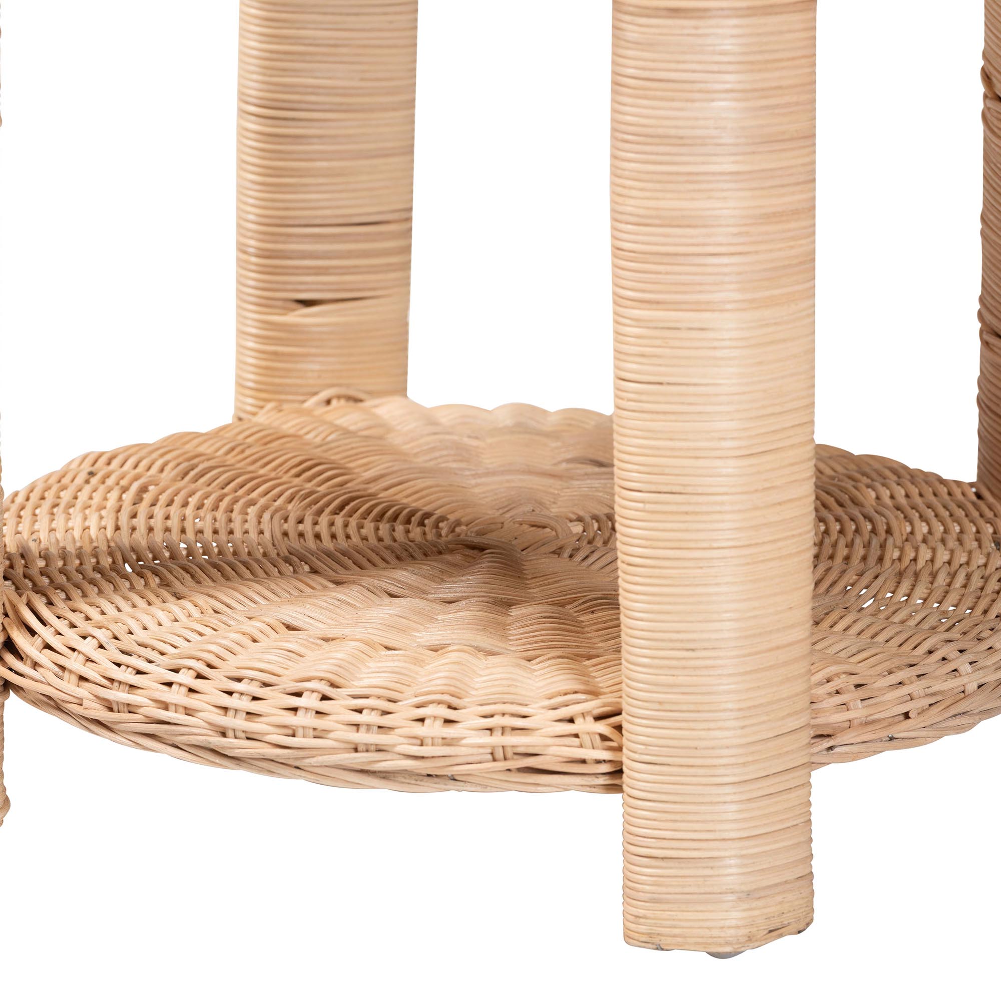 bali & pari Latoya Natural Rattan End Table - Handwoven Wicker 2-Tier Side Table with Scalloped Border for Living Room or Bedroom