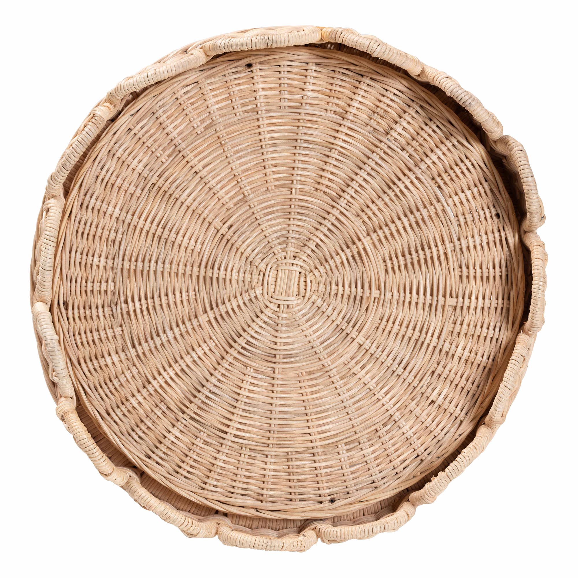 bali & pari Latoya Natural Rattan End Table - Handwoven Wicker 2-Tier Side Table with Scalloped Border for Living Room or Bedroom