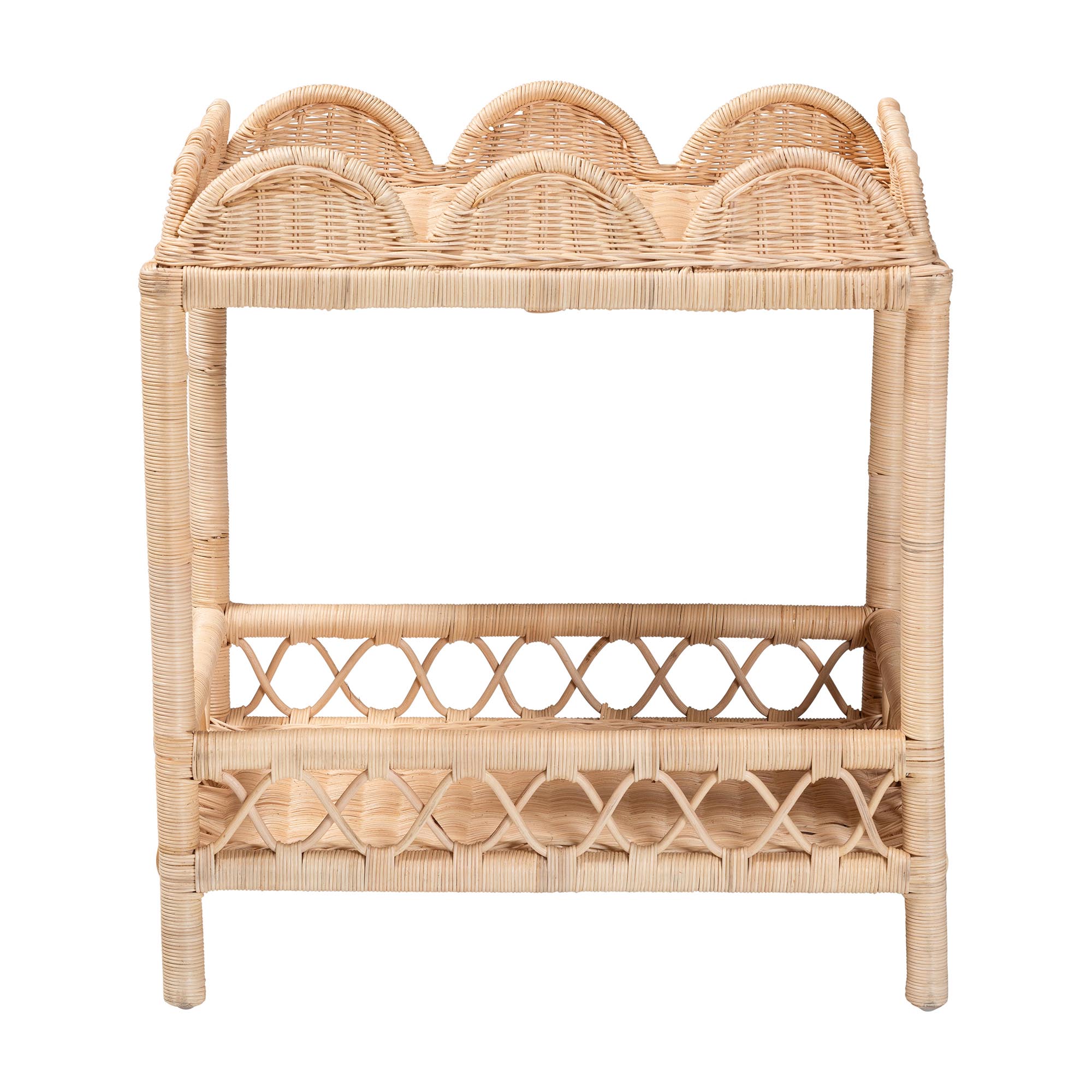 bali & pari Eloisa Natural Rattan End Table - Handwoven Wicker 2-Tier Side Table with Scalloped Border for Living Room or Bedroom