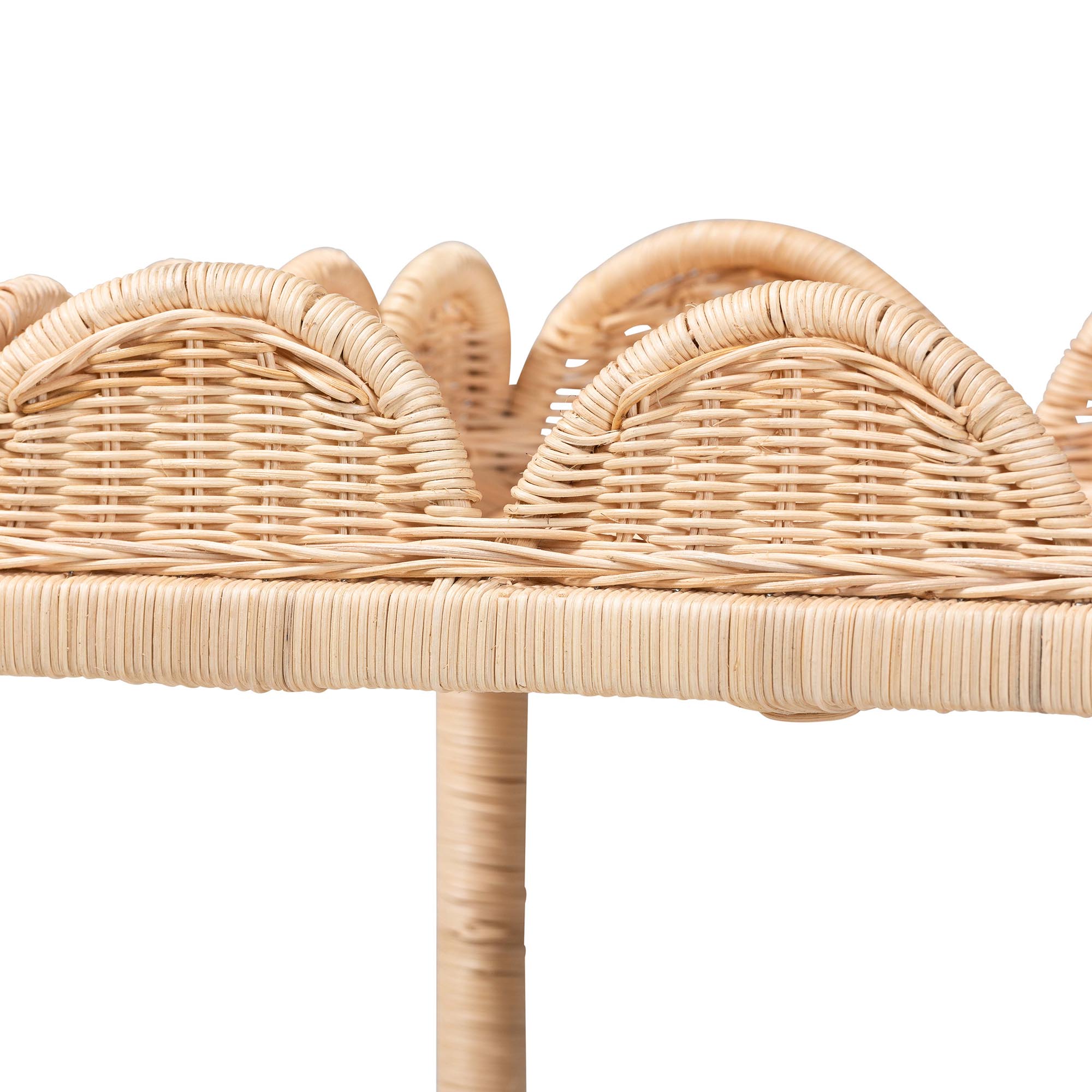 bali & pari Eloisa Natural Rattan End Table - Handwoven Wicker 2-Tier Side Table with Scalloped Border for Living Room or Bedroom