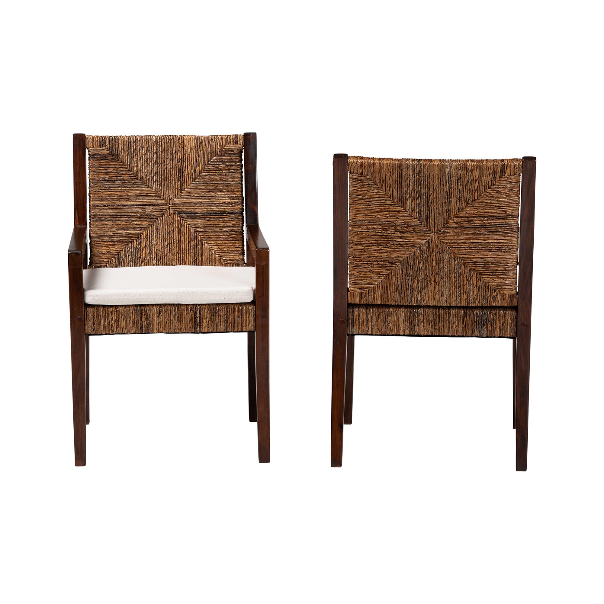 bali & pari Cordoba 2-Piece Handwoven Seagrass Armchairs - Solid Mango Wood Frame Dining Chair with Woven Seat and Backrest, Rustic Boho Style Kitchen or Dining Room Seating, Dark Brown