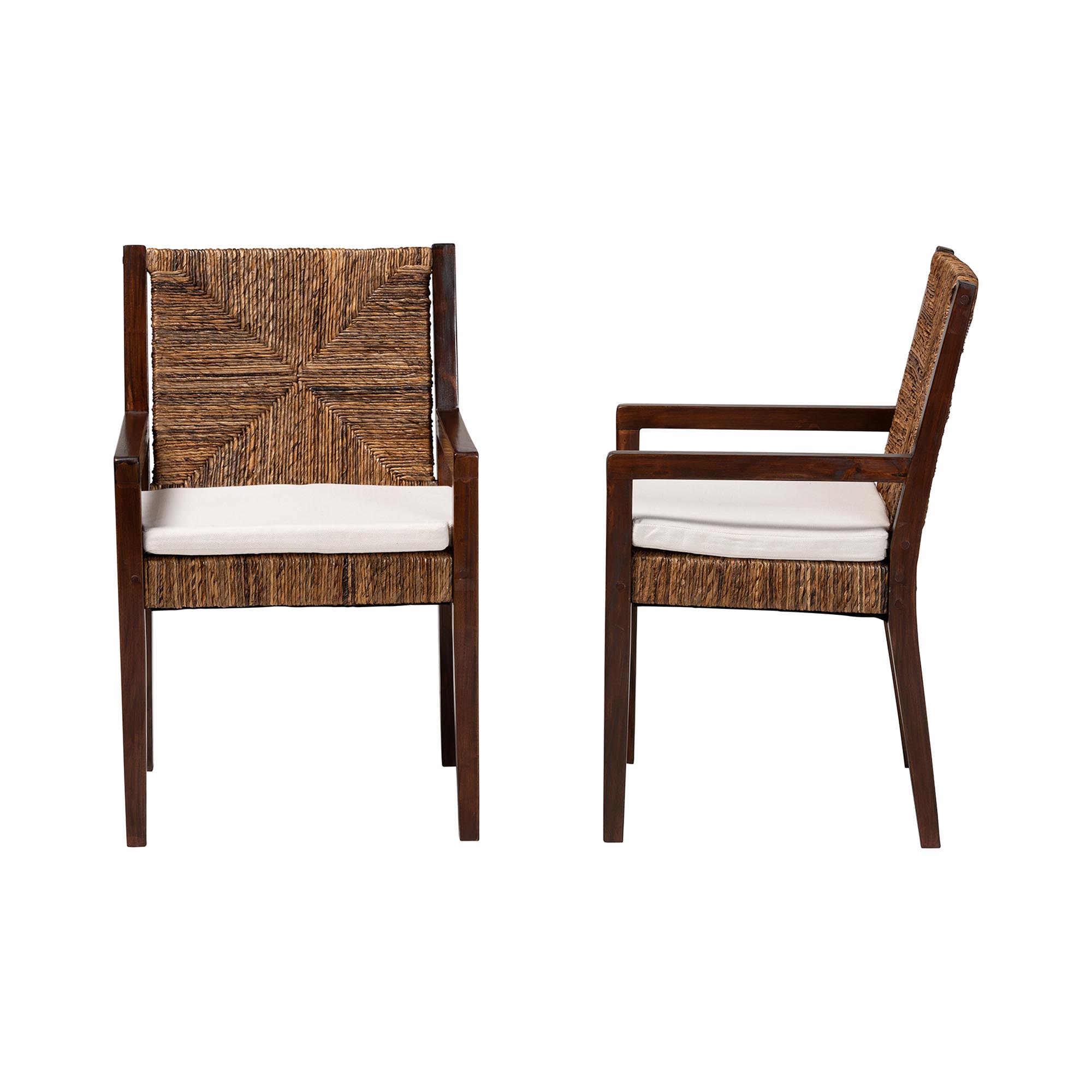 bali & pari Cordoba 2-Piece Handwoven Seagrass Armchairs - Solid Mango Wood Frame Dining Chair with Woven Seat and Backrest, Rustic Boho Style Kitchen or Dining Room Seating, Dark Brown