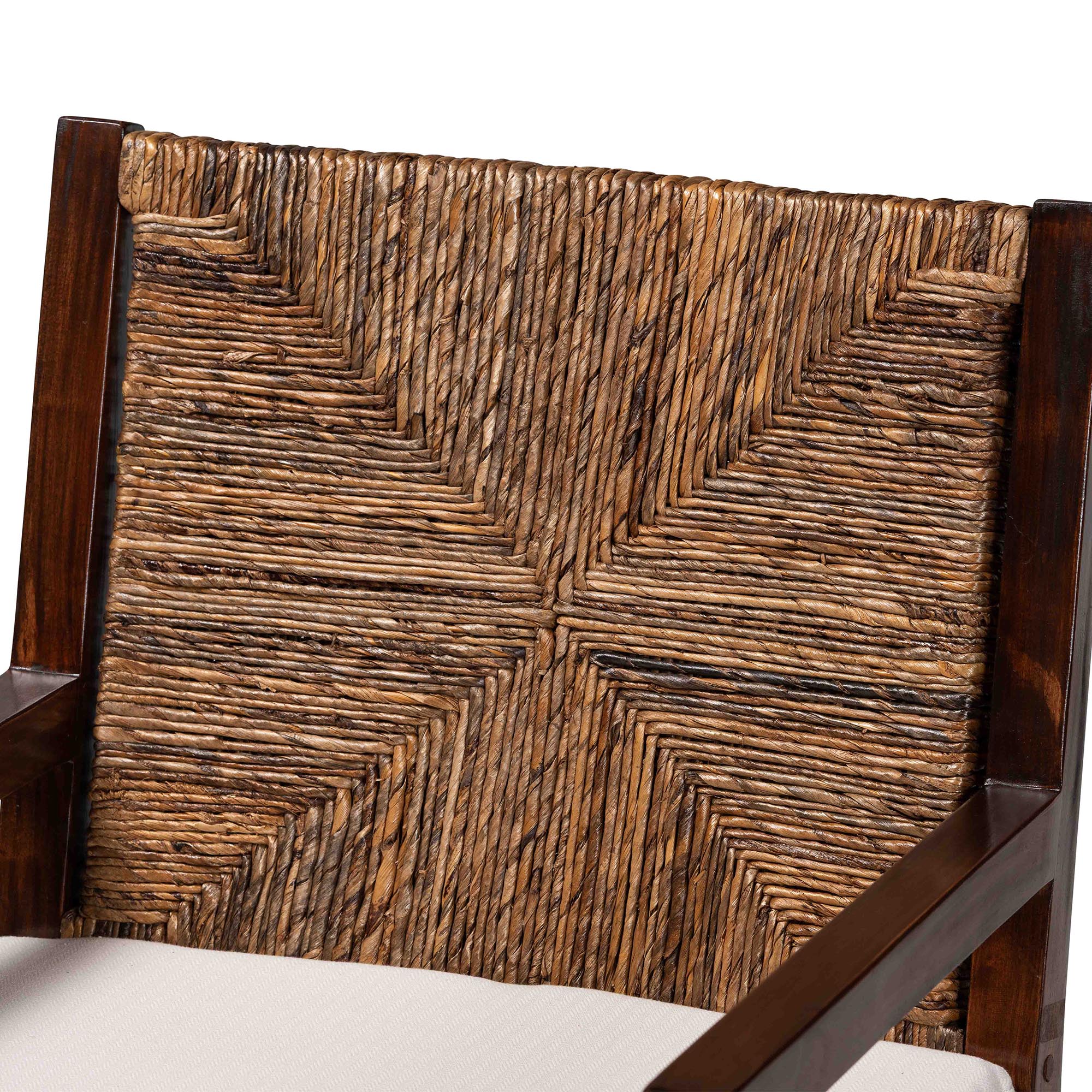 bali & pari Cordoba 2-Piece Handwoven Seagrass Armchairs - Solid Mango Wood Frame Dining Chair with Woven Seat and Backrest, Rustic Boho Style Kitchen or Dining Room Seating, Dark Brown