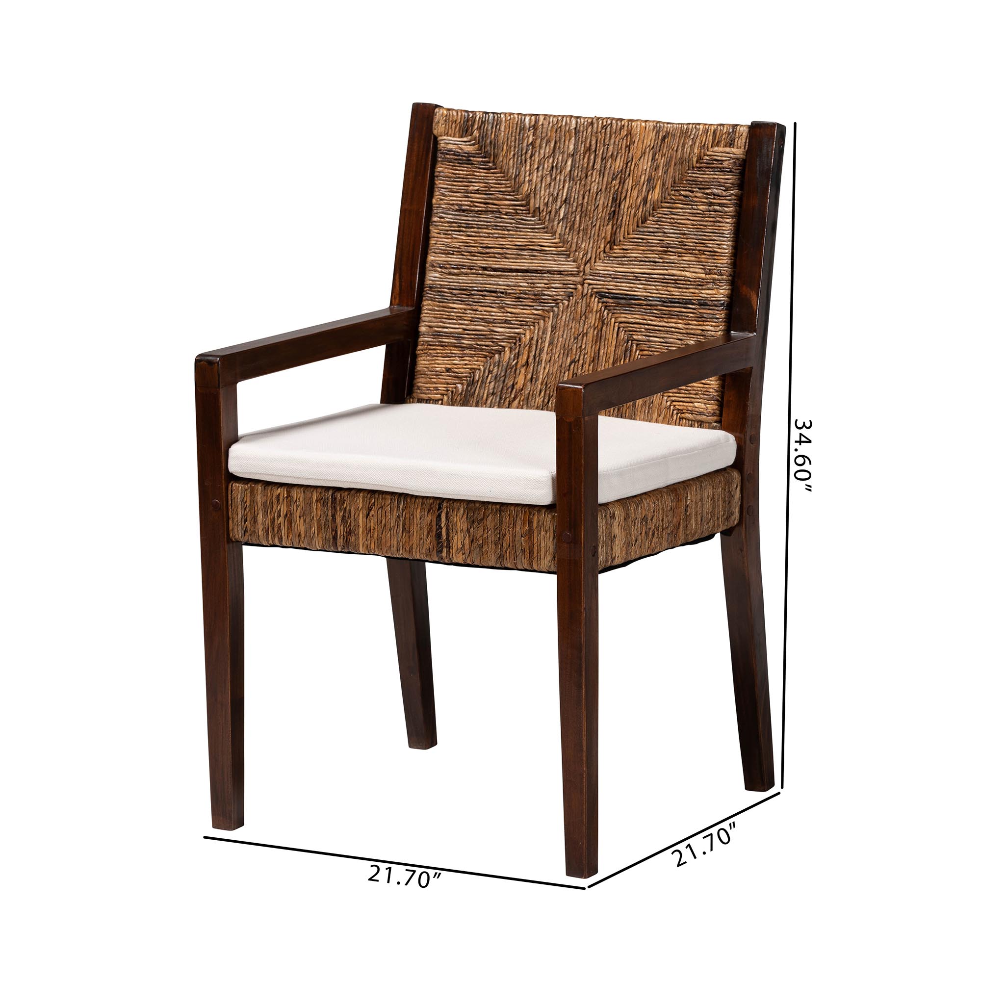 bali & pari Cordoba 2-Piece Handwoven Seagrass Armchairs - Solid Mango Wood Frame Dining Chair with Woven Seat and Backrest, Rustic Boho Style Kitchen or Dining Room Seating, Dark Brown