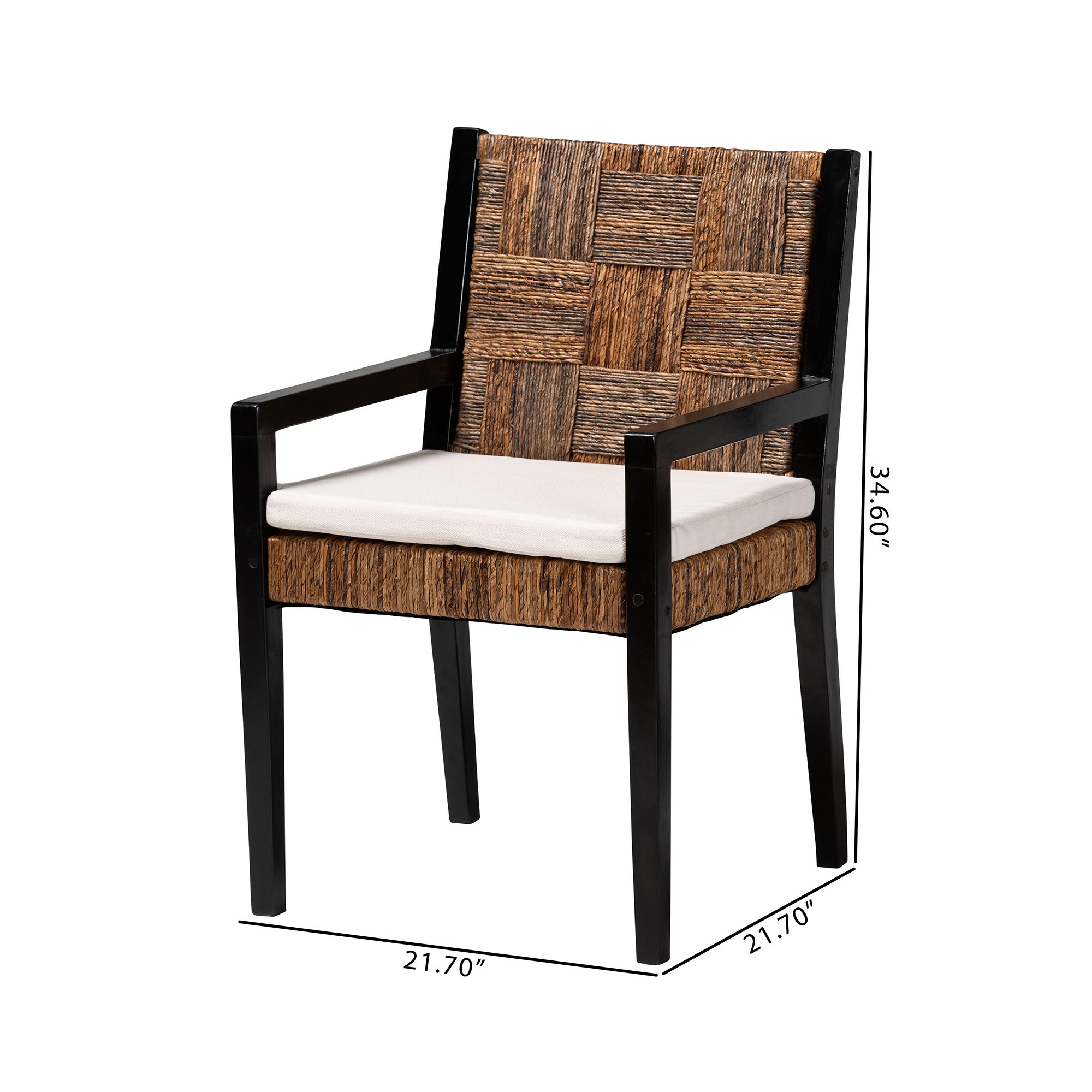 bali & pari Raniya 2-Piece Handwoven Seagrass Armchairs - Solid Mango Wood Frame Dining Chair with Woven Seat and Backrest, Rustic Boho Style Kitchen or Dining Room Seating, Black