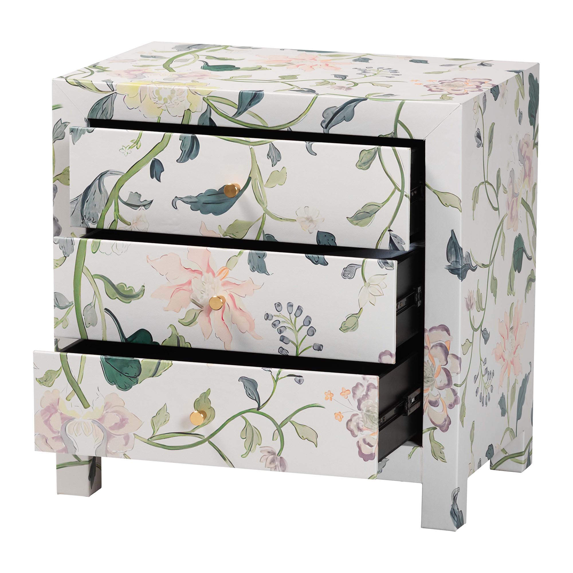 Baxton Studio Connery Floral  End Table - 3-Drawer Decorative Accent Storage Cabinet