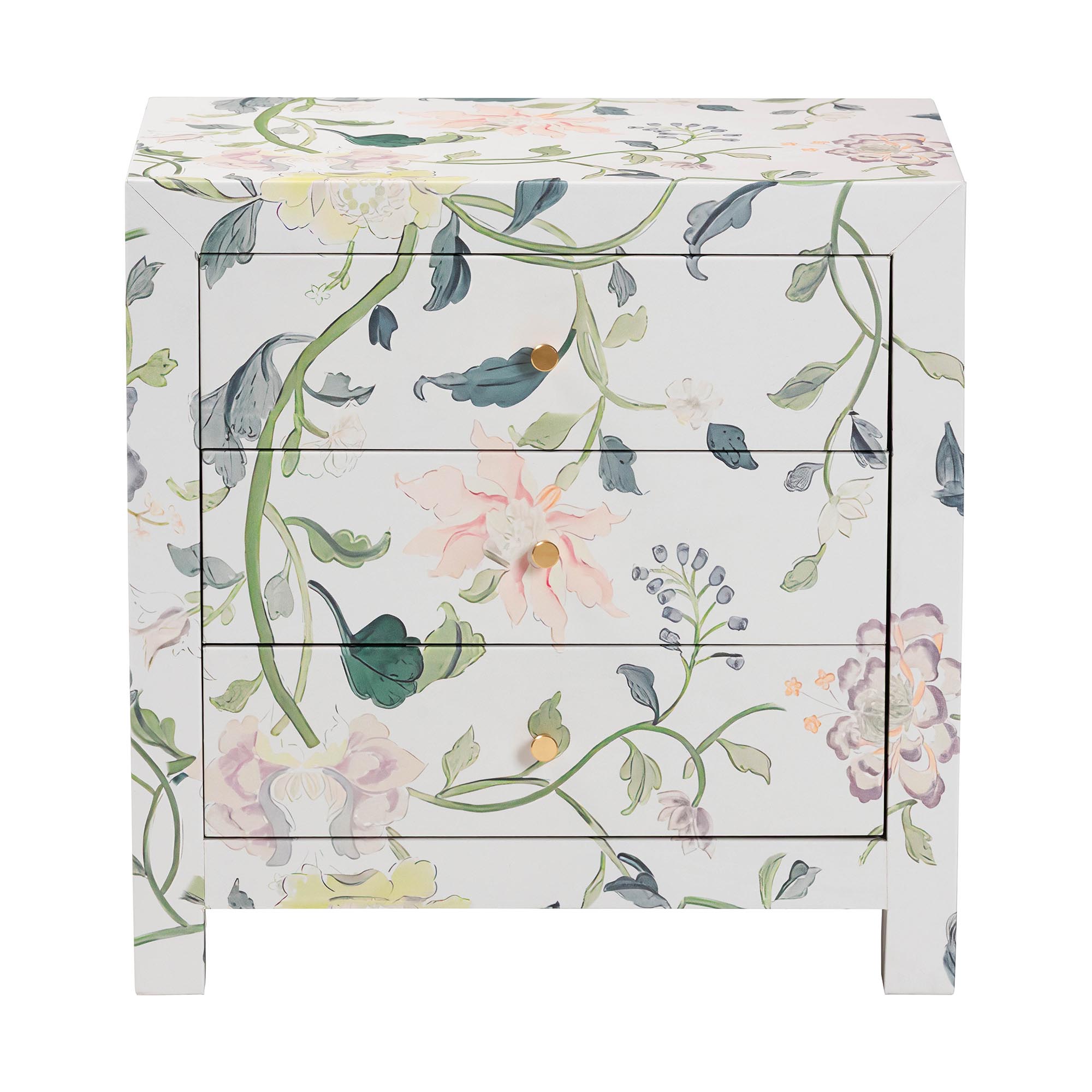 Baxton Studio Connery Floral  End Table - 3-Drawer Decorative Accent Storage Cabinet