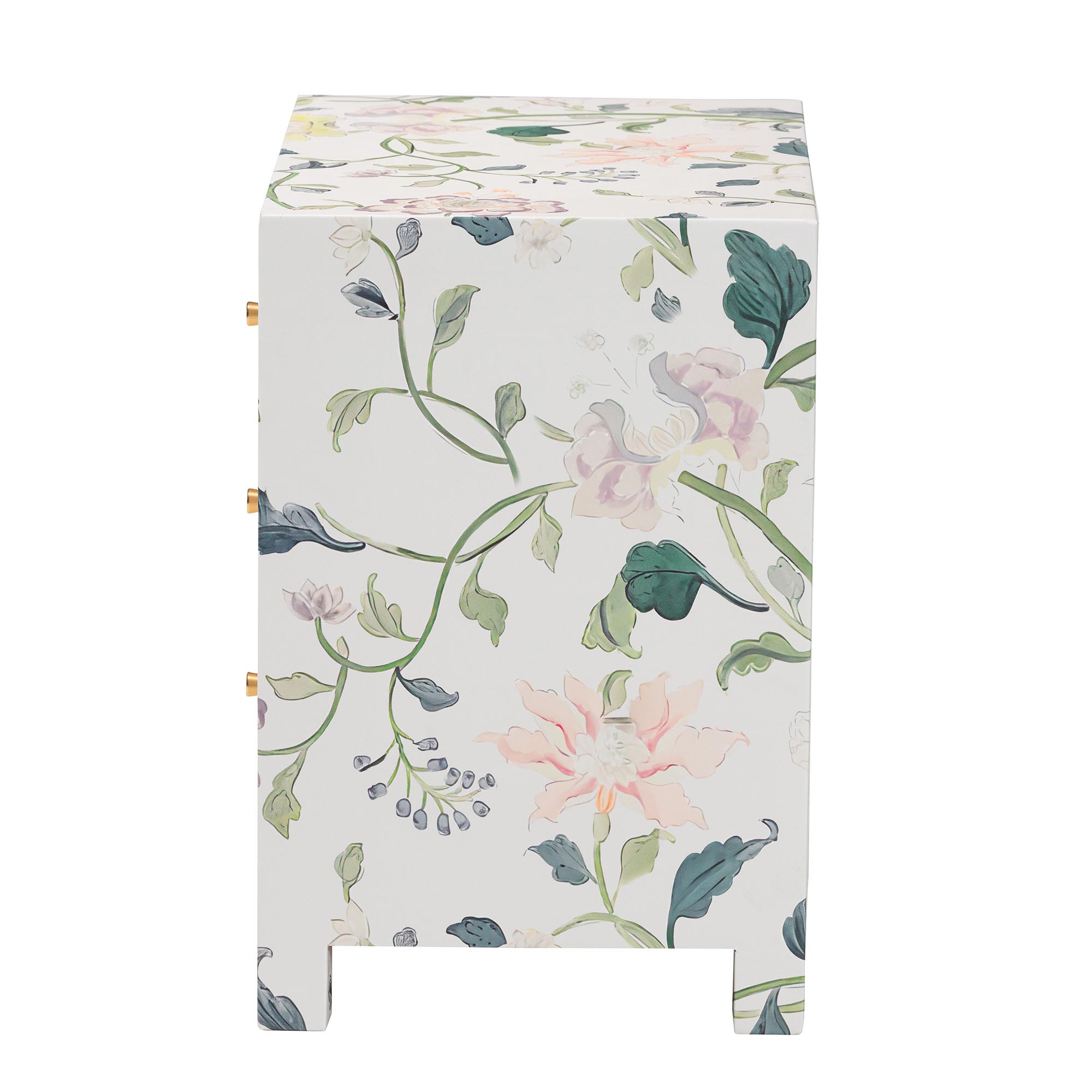 Baxton Studio Connery Floral  End Table - 3-Drawer Decorative Accent Storage Cabinet